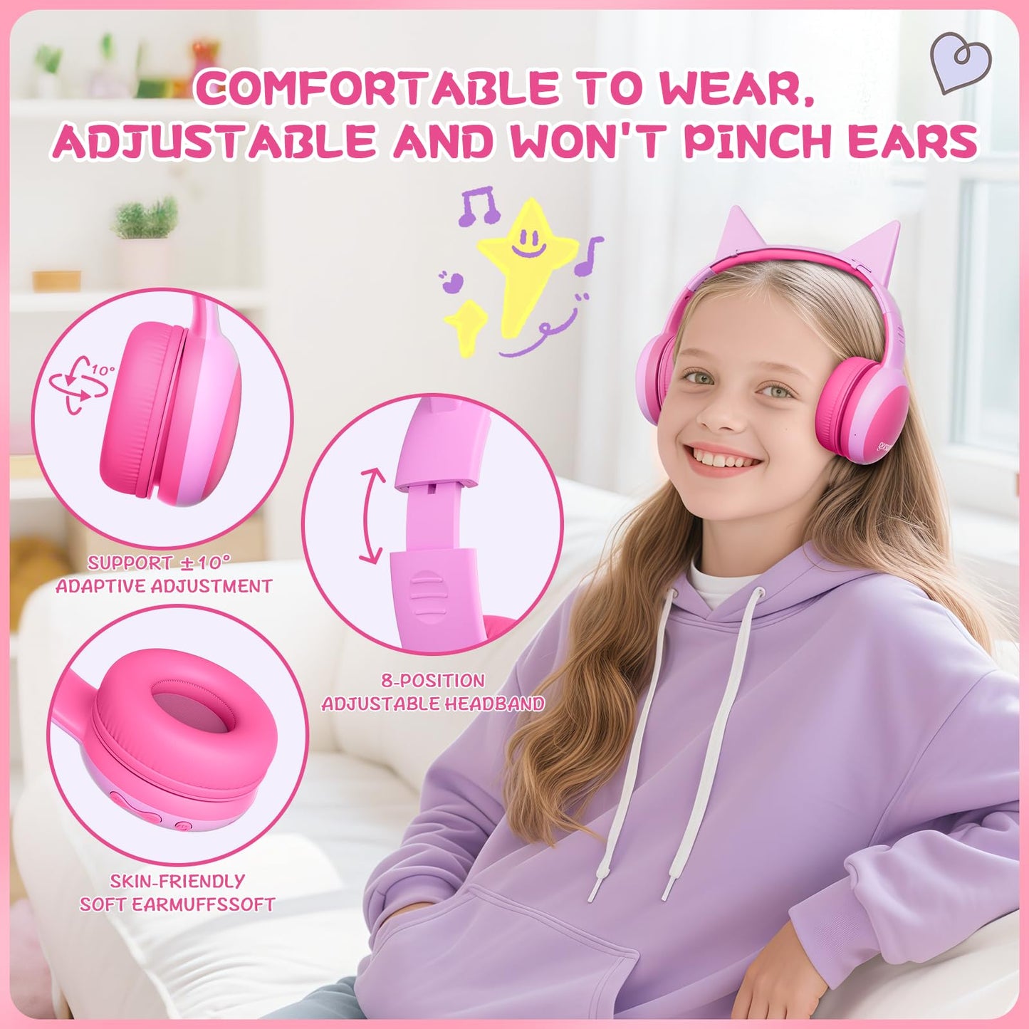 gorsun Kids Bluetooth Headphones, Over-Ear Toddler Headphones with Microphone, 85dB/94dB Volume Limited, 68H Playtime, Bluetooth 6.0, Portable Kids…