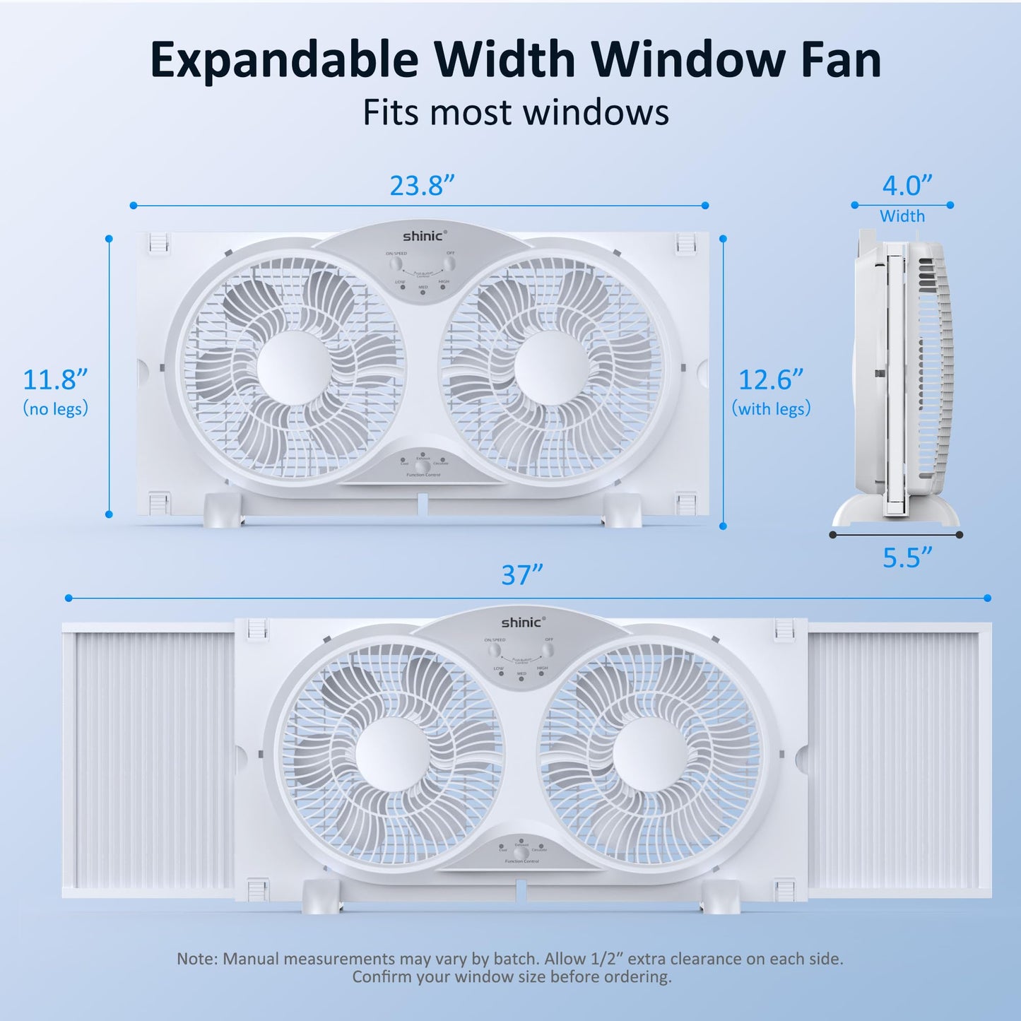 shinic 9" Window Fan Low-Noise Reversible Remote Control 3-Speed, ETL