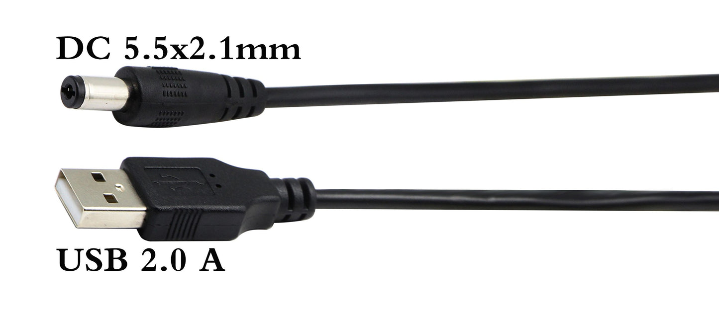 zdyCGTime USB 2.0 A Male to DC 5.5x2.1mm Male Adapter Cable 5 Volt DC Barrel Power Jack Charging Cable for Tablet, Electronic Dog, Access Control