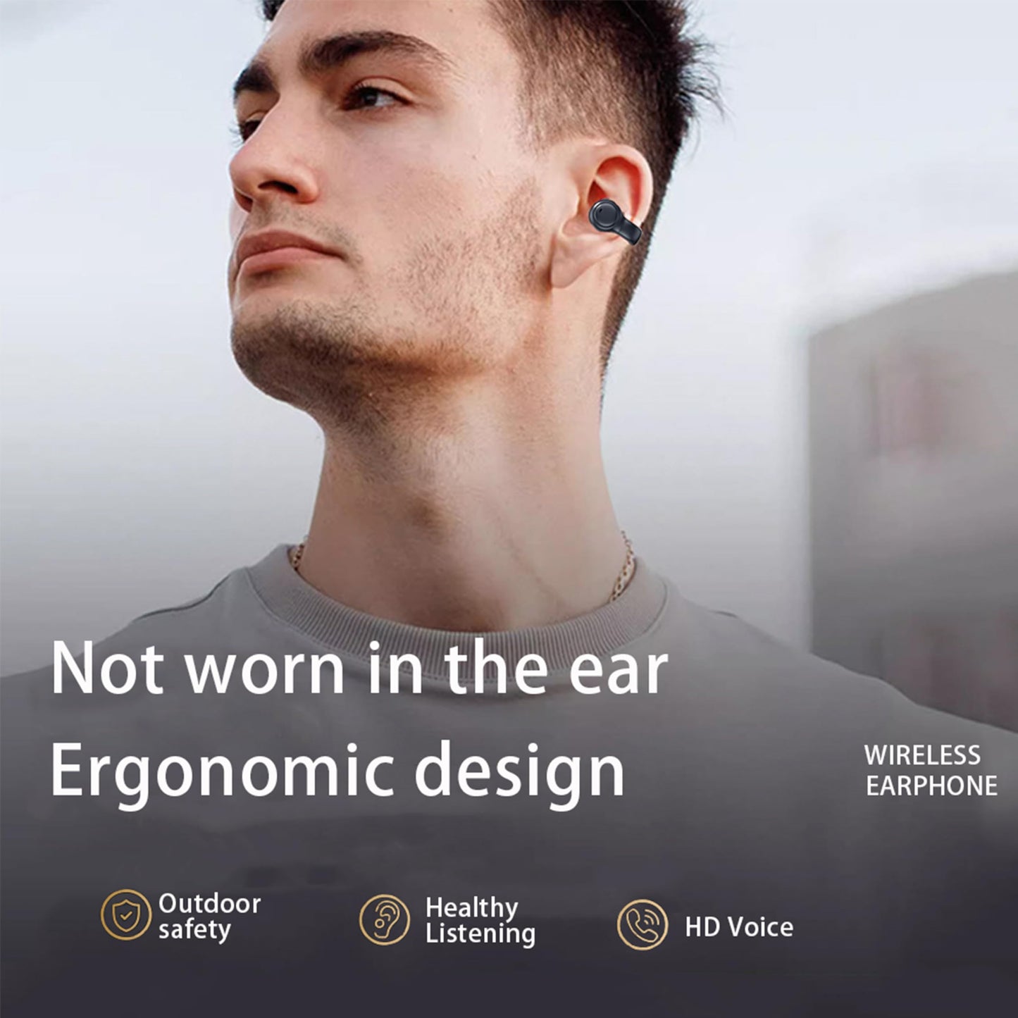 MAcnas Wireless Earbuds Open Ear Clip Headphones Air Conduction Earbuds LED Power Display Earphones Sport Bluetooth 5.3 Headphones (Yellow)