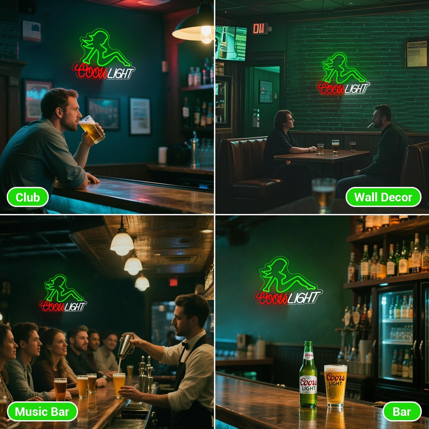 Tailedi Crs Neon Sign, Beer LED Light for Man Cave Bar Decor Green Lady Neon Lights for Bar Wall Art for Beer Pub Restaurant Party Decor