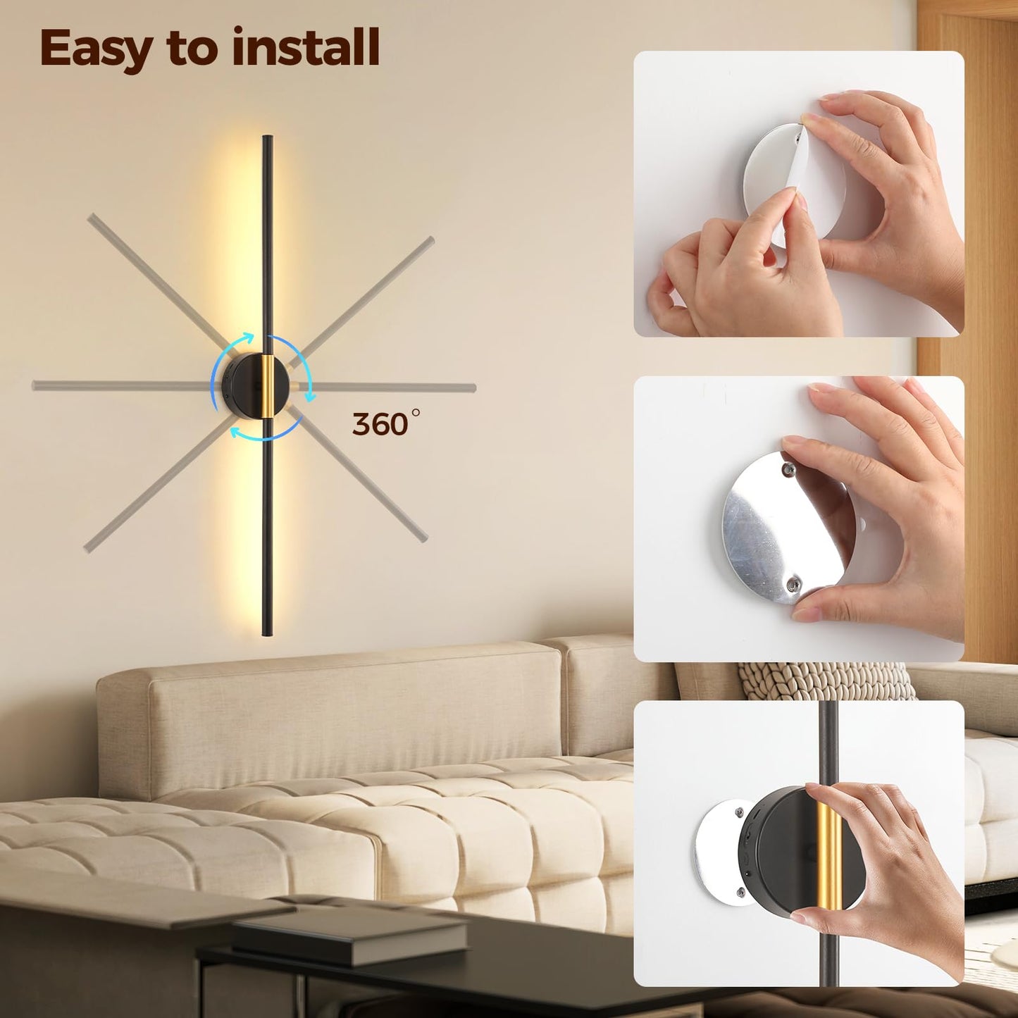 7Degobii Wireless Wall Sconce Battery Operated Set of 2 - Wireless Peel and Stick wall sconces wall Lamps for Living Room No Drill Lights for Living