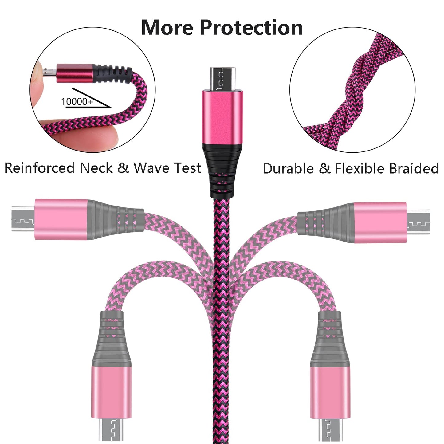 Micro USB Cable 10FT, OKRAY 2-Pack Long Braided USB-A to Micro USB 2.0 Fast Charging Cable Sync Data Android Charger Cords for Galaxy J3 J7 S6 S7 Edge