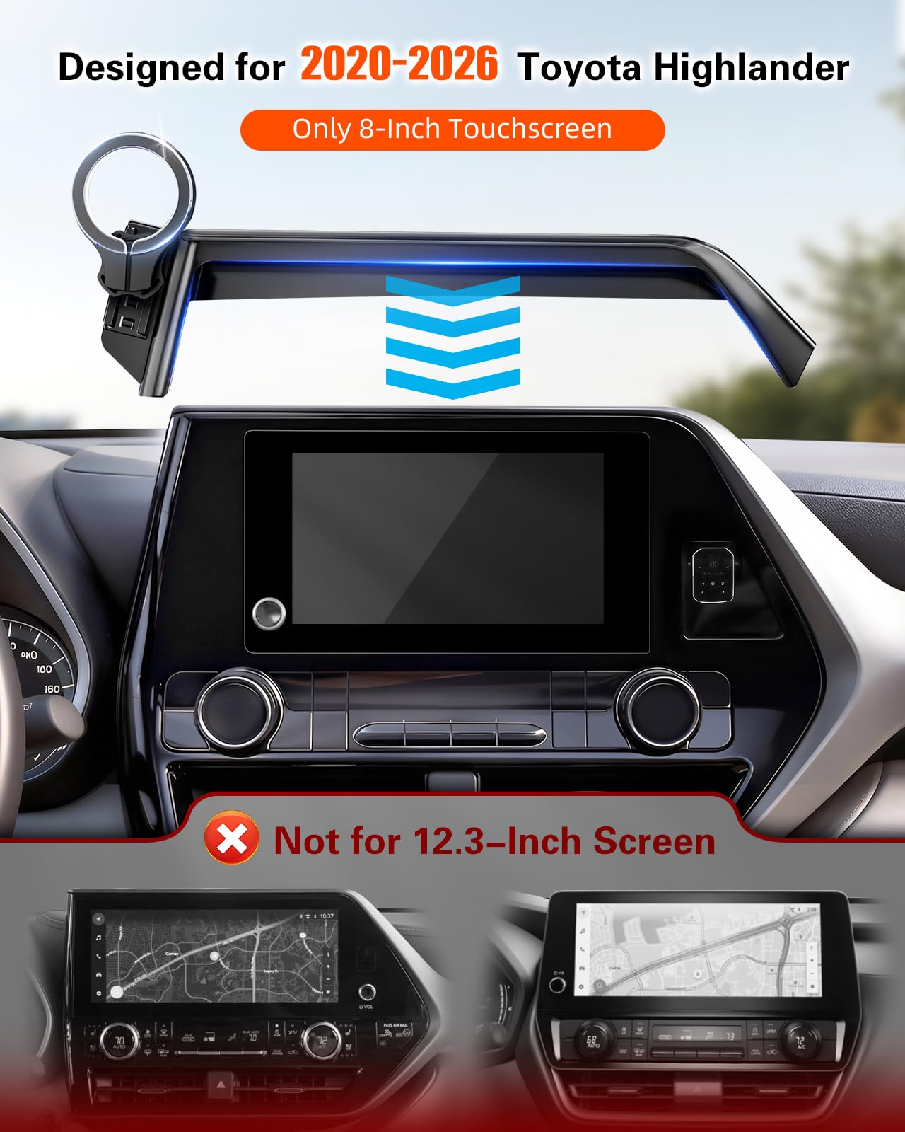 pop-tech Magnetic Car Mount for Toyota Highlander 2020 2021 2022 2023 2024 2025 2026: for MagSafe Strong Magnets Cell Phone Holder Fit 8-Inch Touch