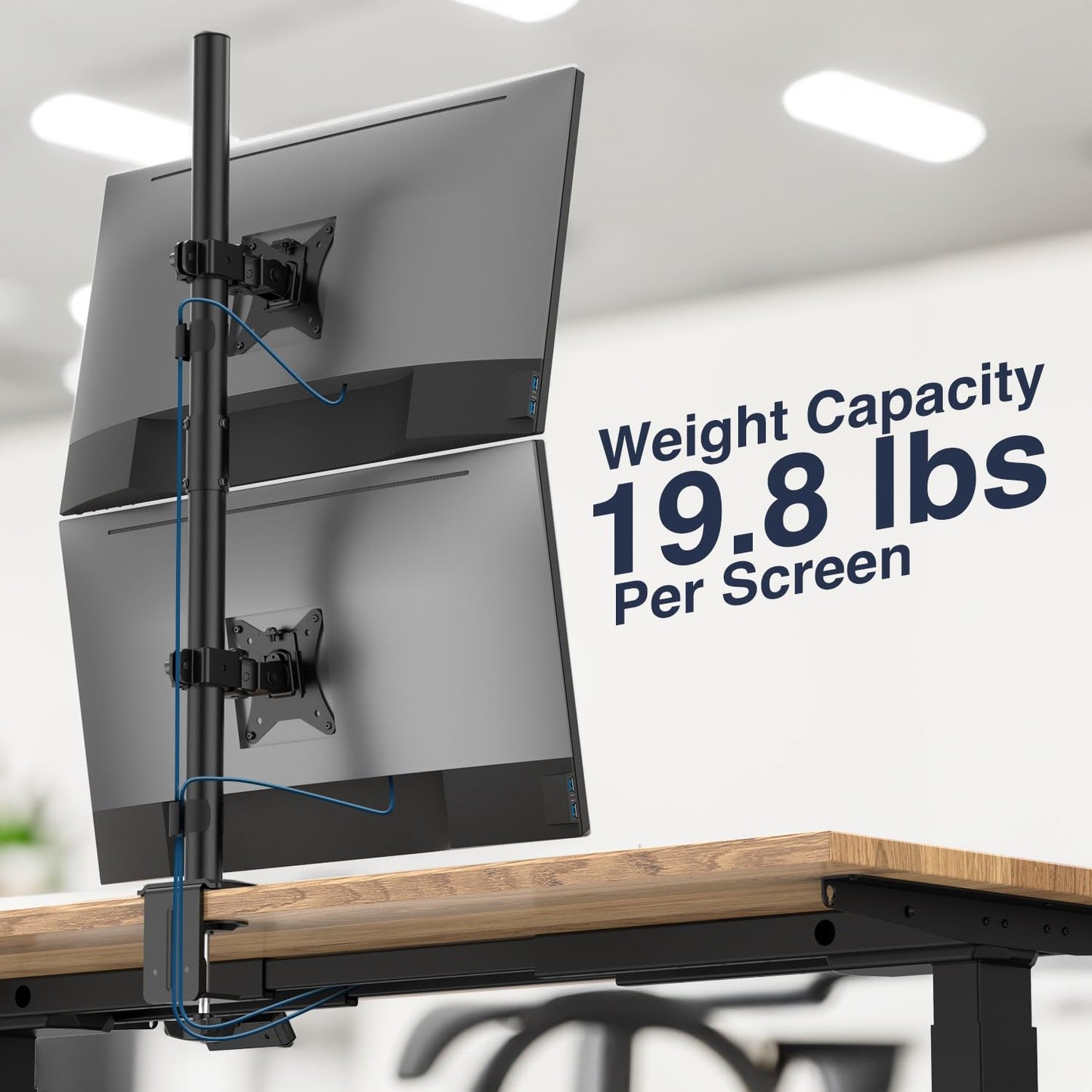 Desky Eco Stacked Arm - Flexible Stand for 17-32'' Screens - Space-Saving Desk Mount for 2 Displays - VESA-Compatible Ergonomic Setup - Black