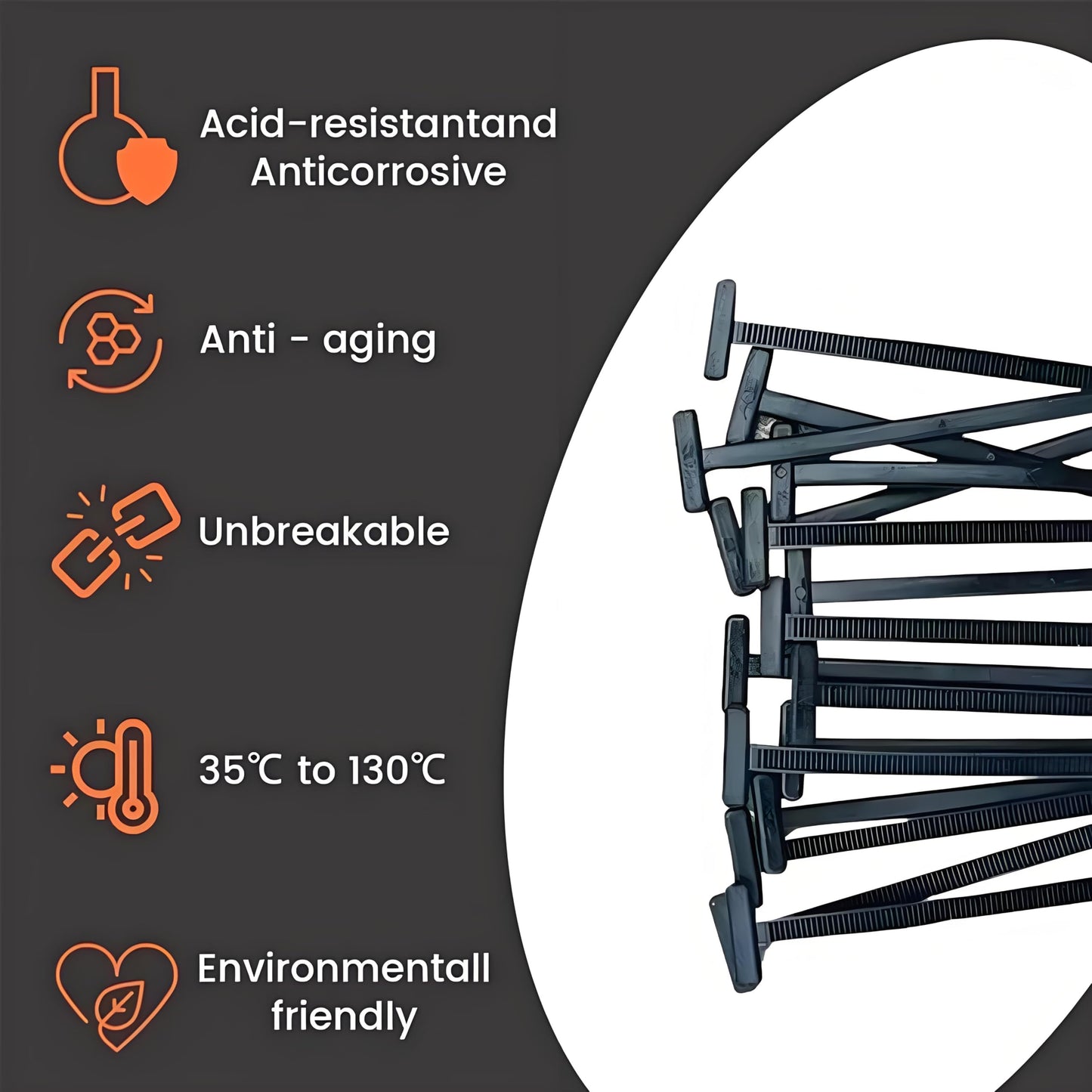 50pcs Black Nylon Cable Tie Buckle - Self-Locking Fasteners with Pin & Button, UV Resistant for Car Daily Fixing & Plastic Tie Applications (50)