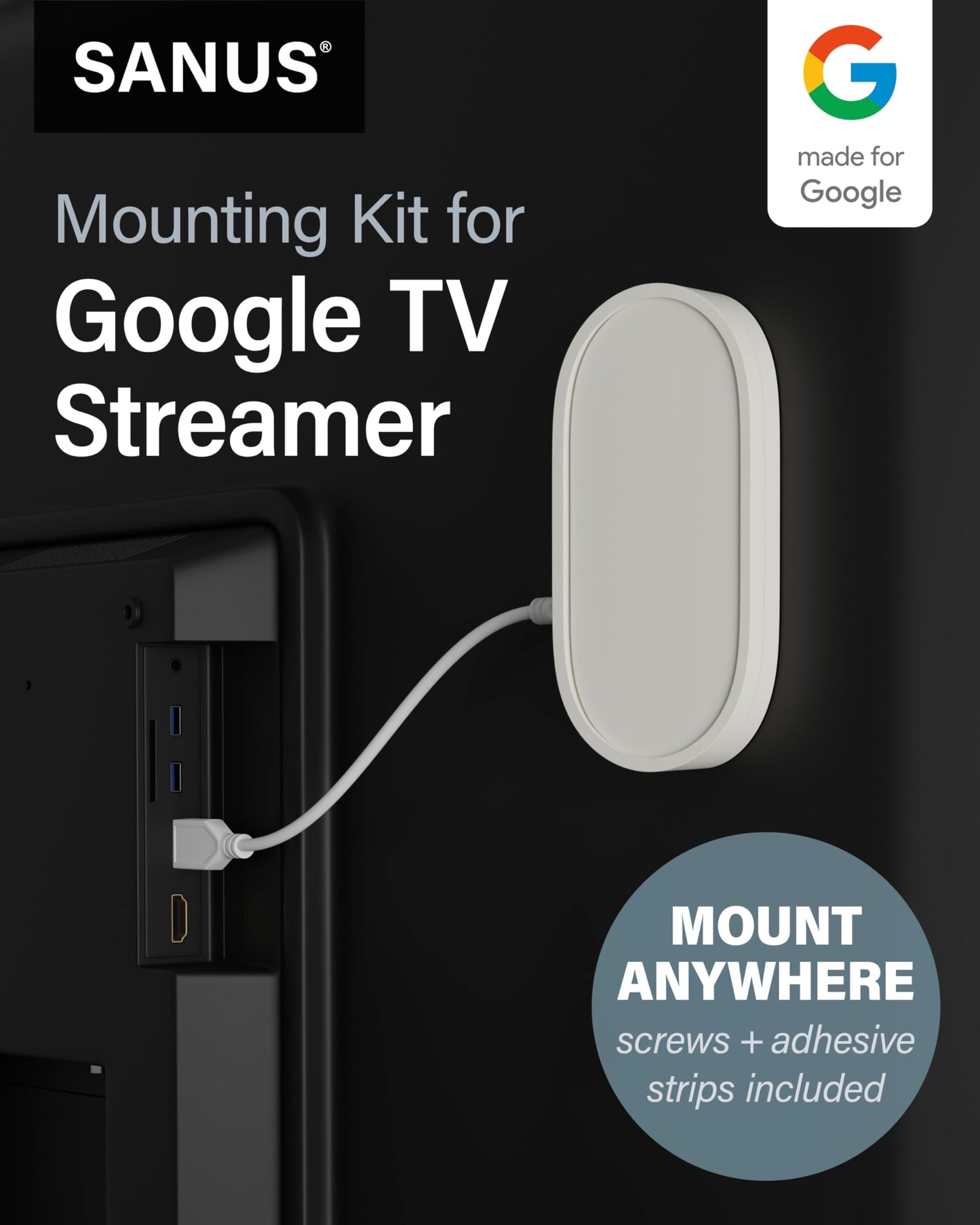 SANUS Mounting Kit for Google TV Streamer (4K) Mount - Hide Streaming Box Behind TV for Space Saving & Clean Setup - Easy DIY Assembly
