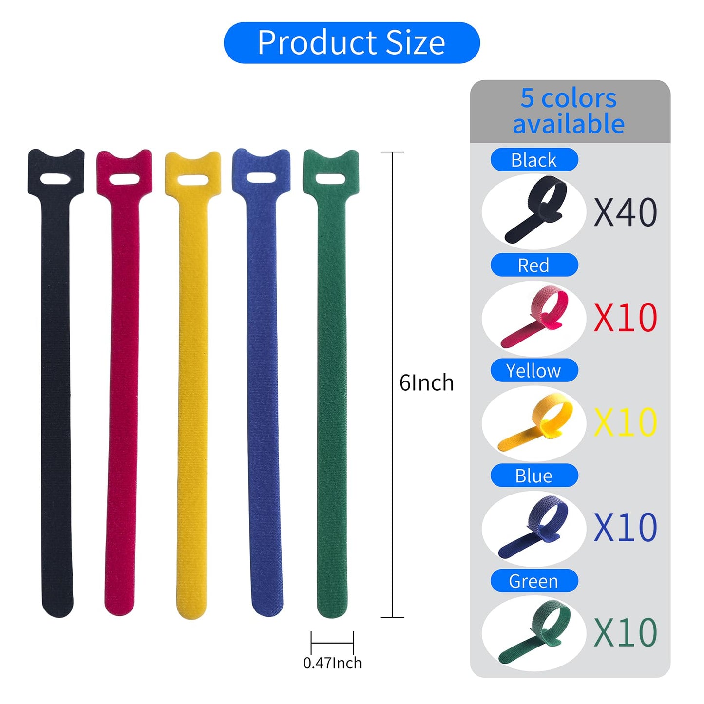 80 PCS 6 Inches Multi-Colour Reusable Cable Ties Cord Straps Multi-Purpose Wire Ties Cord Wrap Hook and Loop Organizer Cable Management,Adjustable