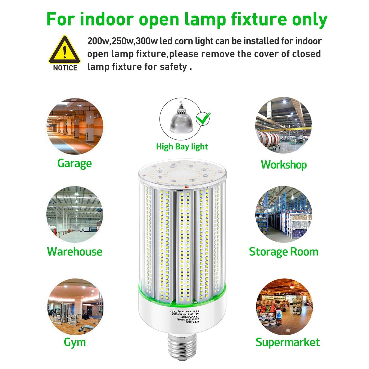 250W LED Corn Light Bulb,1000w Metal Halide Replacement,5000K E39 Mogul Base LED Bulb,Retrofit HPS HID Lamp for Commercial Industrial High Bay light
