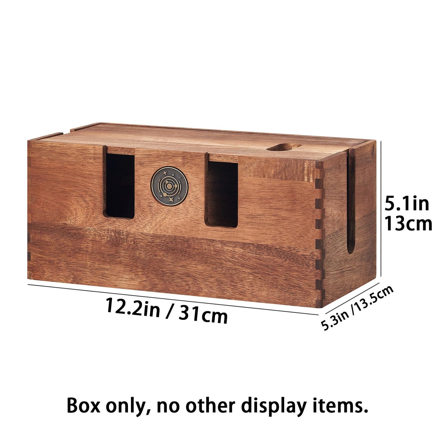 TREELF Acacia Wood Cable Management Box - Wooden Cord Hider & Organizer for Desk & Floor, Power Strip & TV Wire Concealer, Under Desk Storage for
