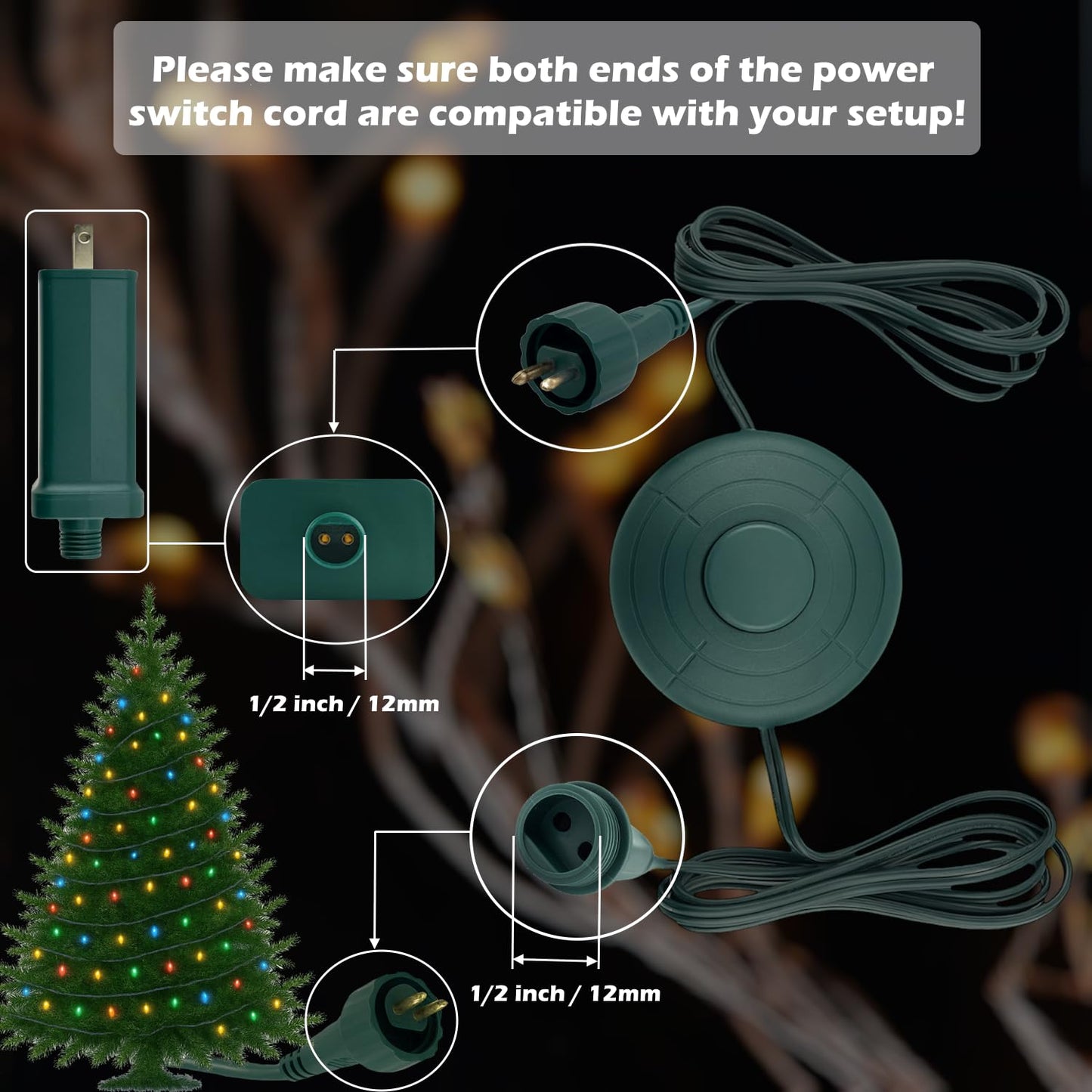 Goodsby Power Cord On/Off for Christmas X-Mas Tree Lights, Holiday Lighting, LED String Light Raintight 1/2 inch Connector TS-LU6W TS-LU13W TS-8W29V