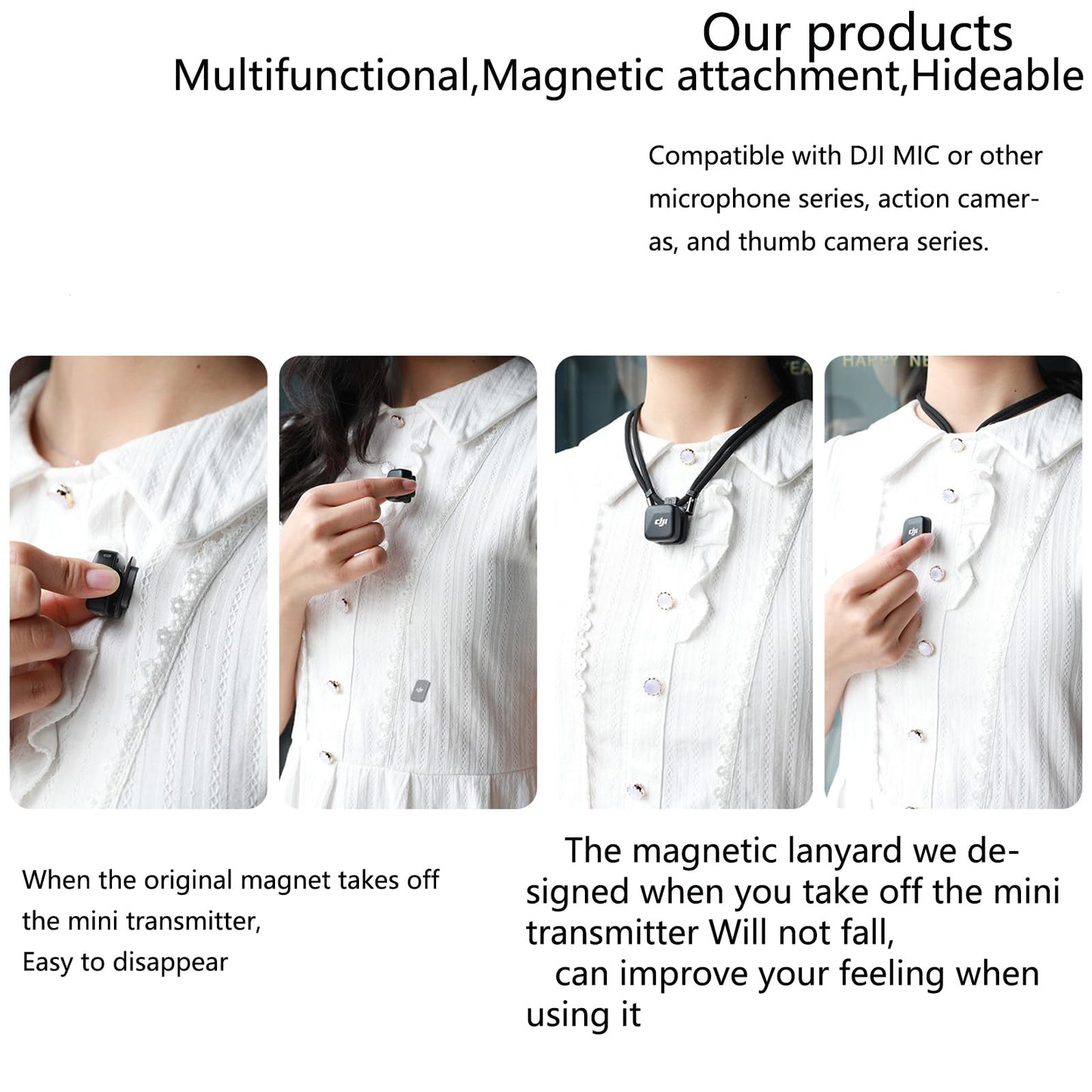 For DJI Mic Mini Clip Magnet,Mic 3 Magnetic Mounting Accessories,Magnetic Neck Adjustable necklace lanyard ,Hidden neck-hanging magnetic suction