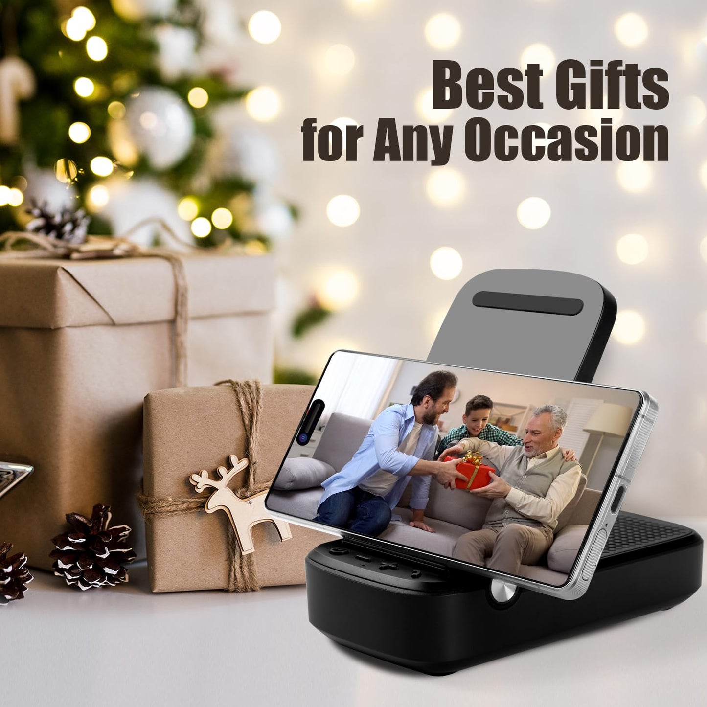 Birthday Gifts for Men,Phone Stand with Wireless Bluetooth Speaker for Home Outdoors,HD Surround Sound Speaker Anti-Slip Base with iPhone/Samsung/iPad