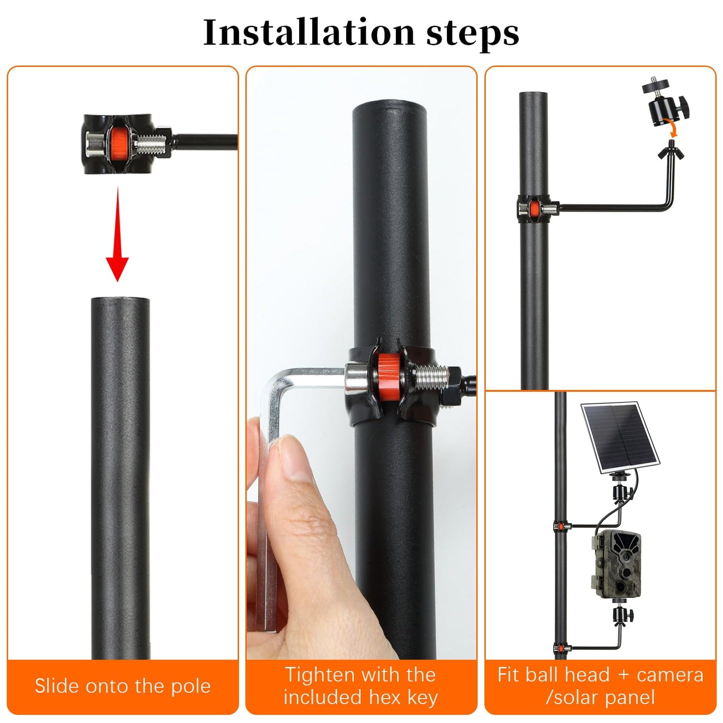Side-Arm 0.75" to 1" Round Pole Mount for Trail Camera, Heavy-Duty Mounting Bracket with 1/4" Tripod Multi-Pivot for Hunting Cameras & Solar Panels