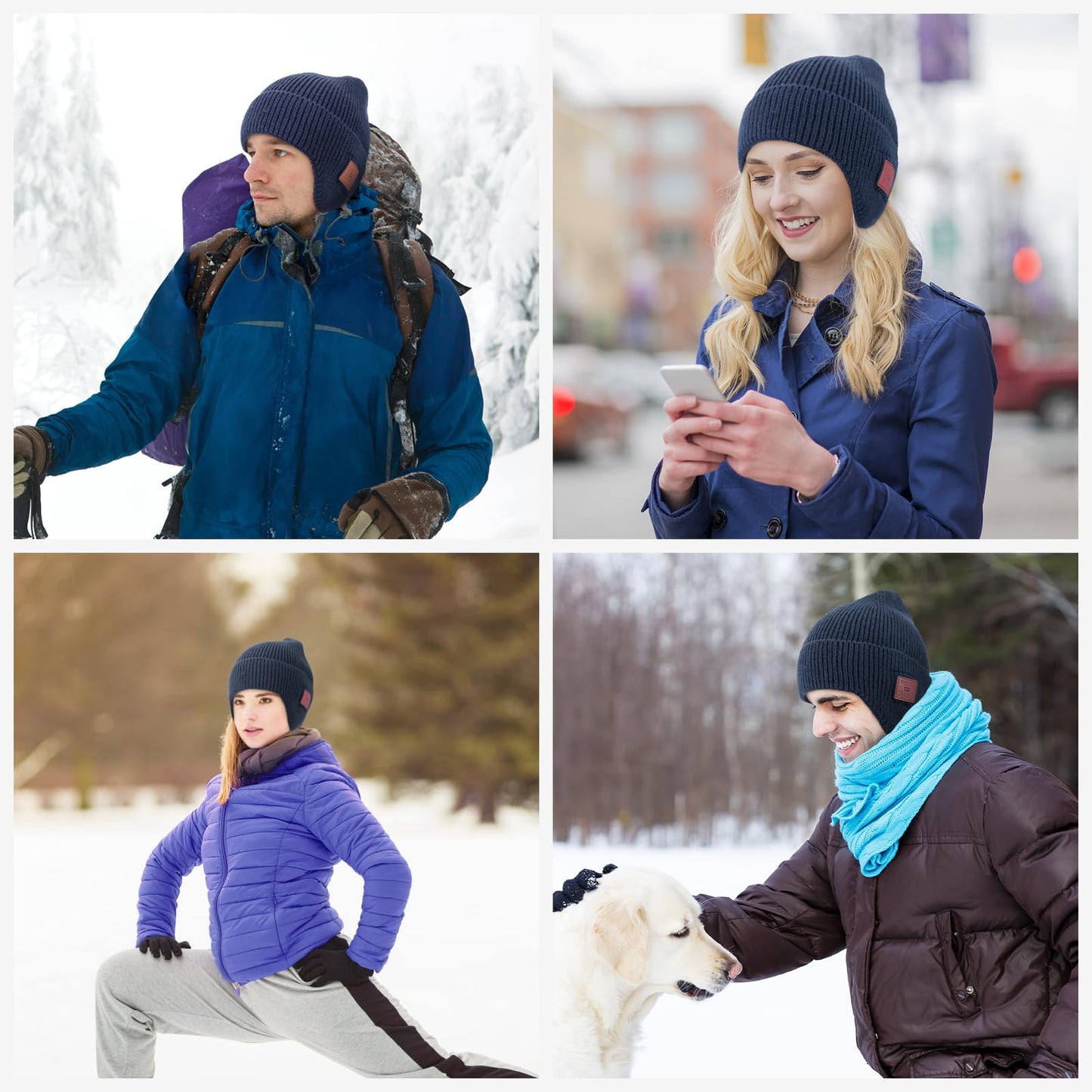 Bluetooth Beanie Hat with Headphones, Wireless Winter Hat Built-in Microphone and Stereo Speakers (Navy Blue)