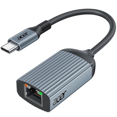 Acer USB C to Ethernet Adapter, Plug and Play RJ45 to Type C Network Dongle(Thunderbolt 3/4 Compatible), 1Gbps Aluminum USB-C LAN Adapter for Laptop