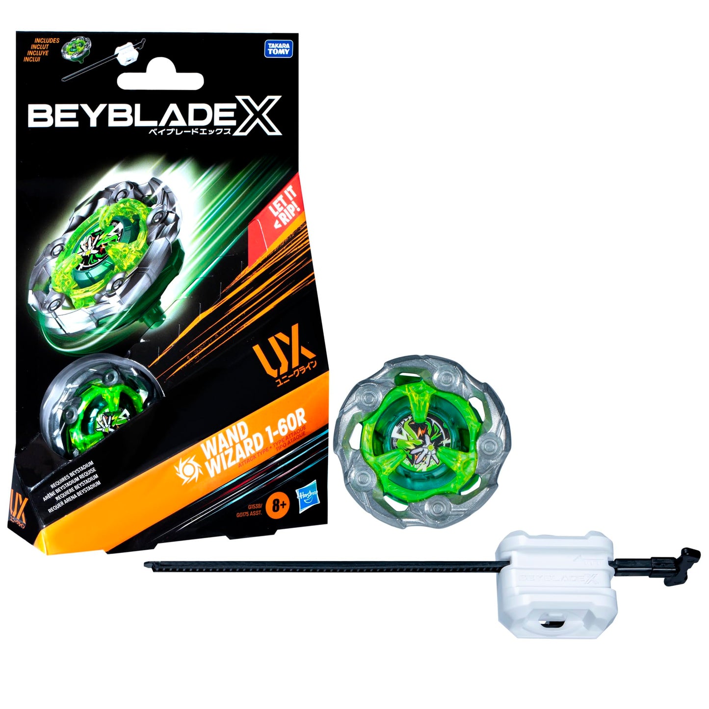 Beyblade X Wand Wizard 1-60R UX Starter Pack Set with Attack Type Top and Launcher; Authentic Takara Tomy Battle Tops Games/Toys for Boys and Girls 8+