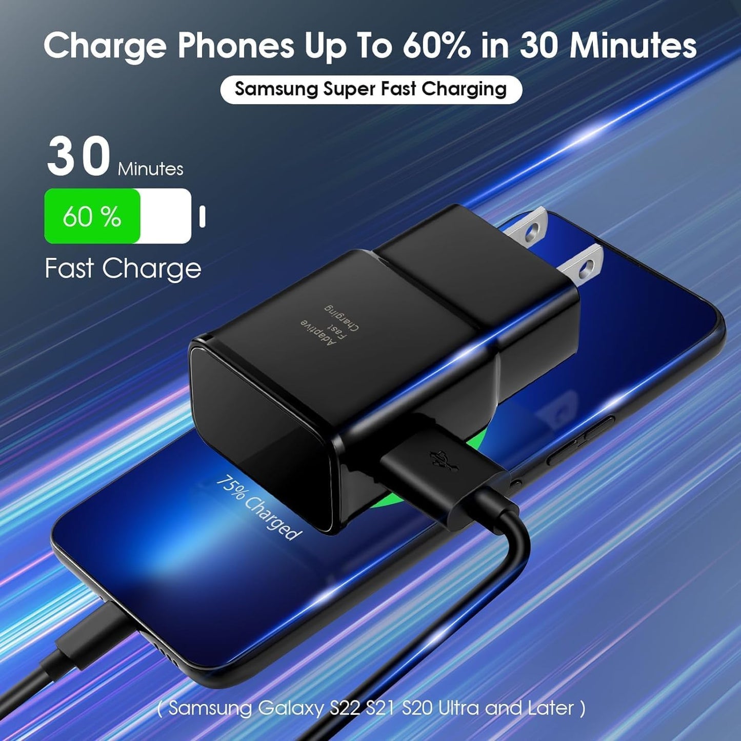 Samsung Adaptive Fast Charging USB Wall Charger Adapter for Samsung Galaxy S26/S26 Ultra/S26+/S25 Ultra/S25/S25+/S25/s24/s23S8 S9 / Edge/Plus/Active