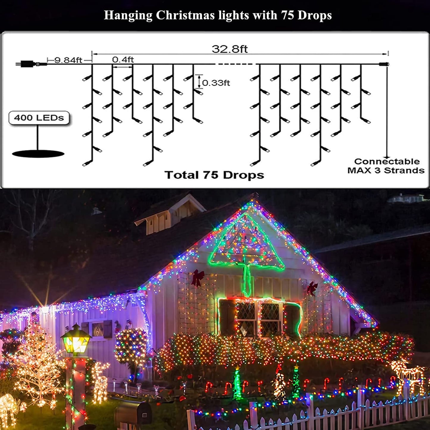 KiflyTooin Led Christmas Lights Outdoor Christmas Decorations Lights 400LED, Waterproof Outdoor Indoor Fairy Christmas Mesh Net Lights for Party