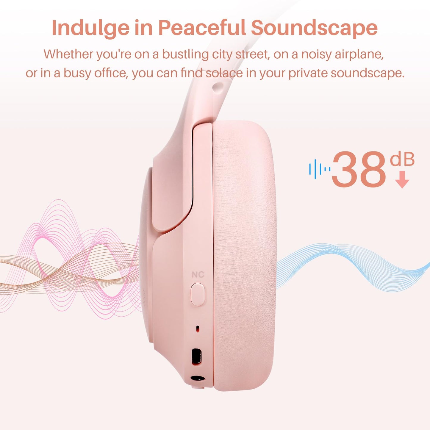 TOZO Hybrid Active Noise Cancelling Headphones, Wireless Over Ear Bluetooth Headset, 60H Playtime, Hi-Res Audio Custom EQ via App Deep Bass Comfort…
