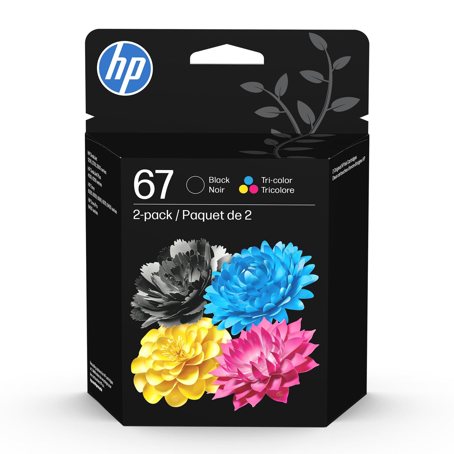 HP 67 Black/Tri-Color Ink Cartridges (2-Pack) | Works with DeskJet 1255, 2700, 4100, Envy 6000, 6400 | Instant Ink Eligible | 3YP29AN | Packaging May