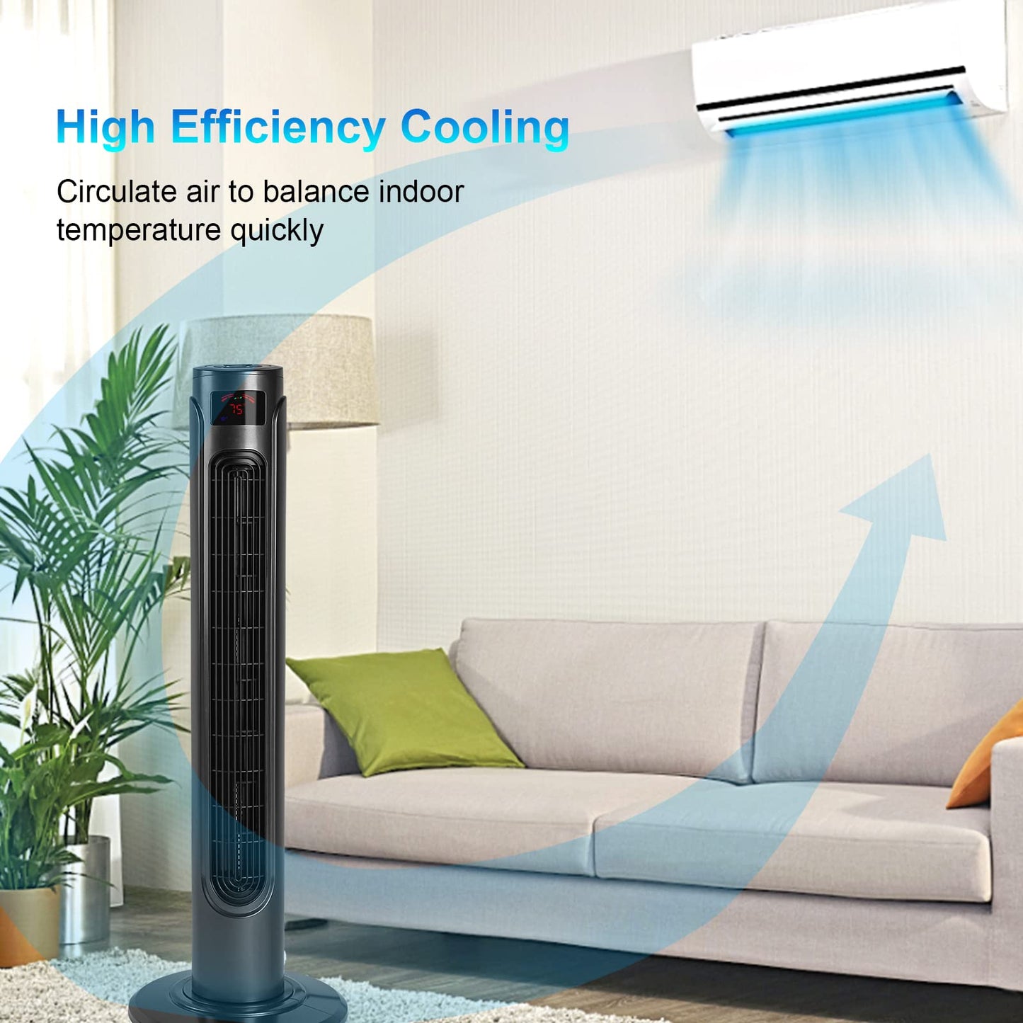 Simple Deluxe 36-Inch Oscillating Tower Fan for Bedroom with Remote Control LED display and 3 Speeds, 3 Modes, 15H Timer, Quiet Fan for Indoor Home