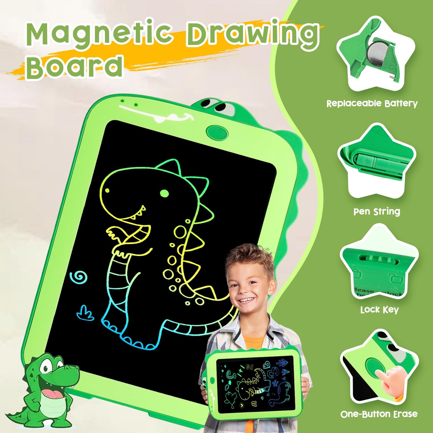 Teriph LCD Writing Tablet for Kids, Colorful Toddlers Toys Drawing Board, Educational Kid Toys, Doodle Pad Dinosaur Toys for 2 3 4 5 6 7 8 Year Old…