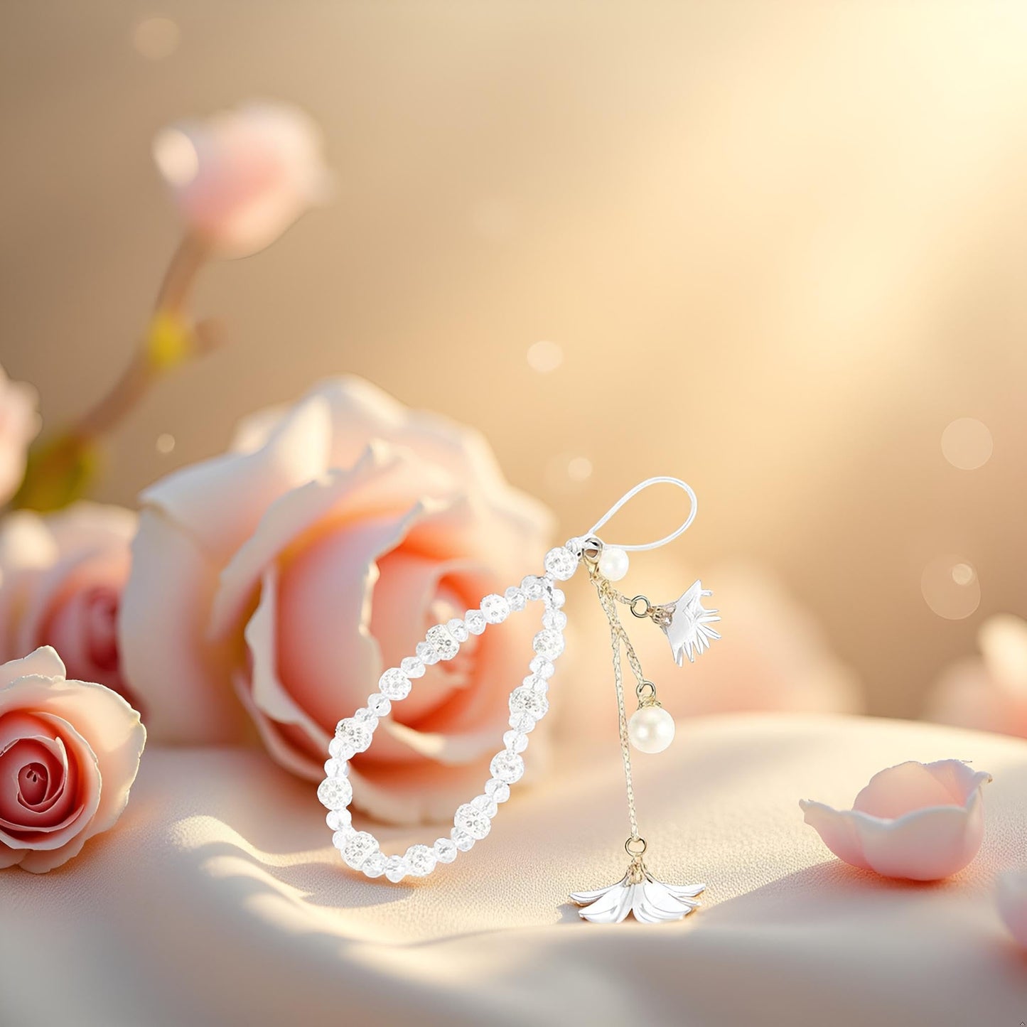 ZhangyiHot White Pearl Flower Charm Hand Strap for Phone Case Cell Phones Accessories(ZS633)
