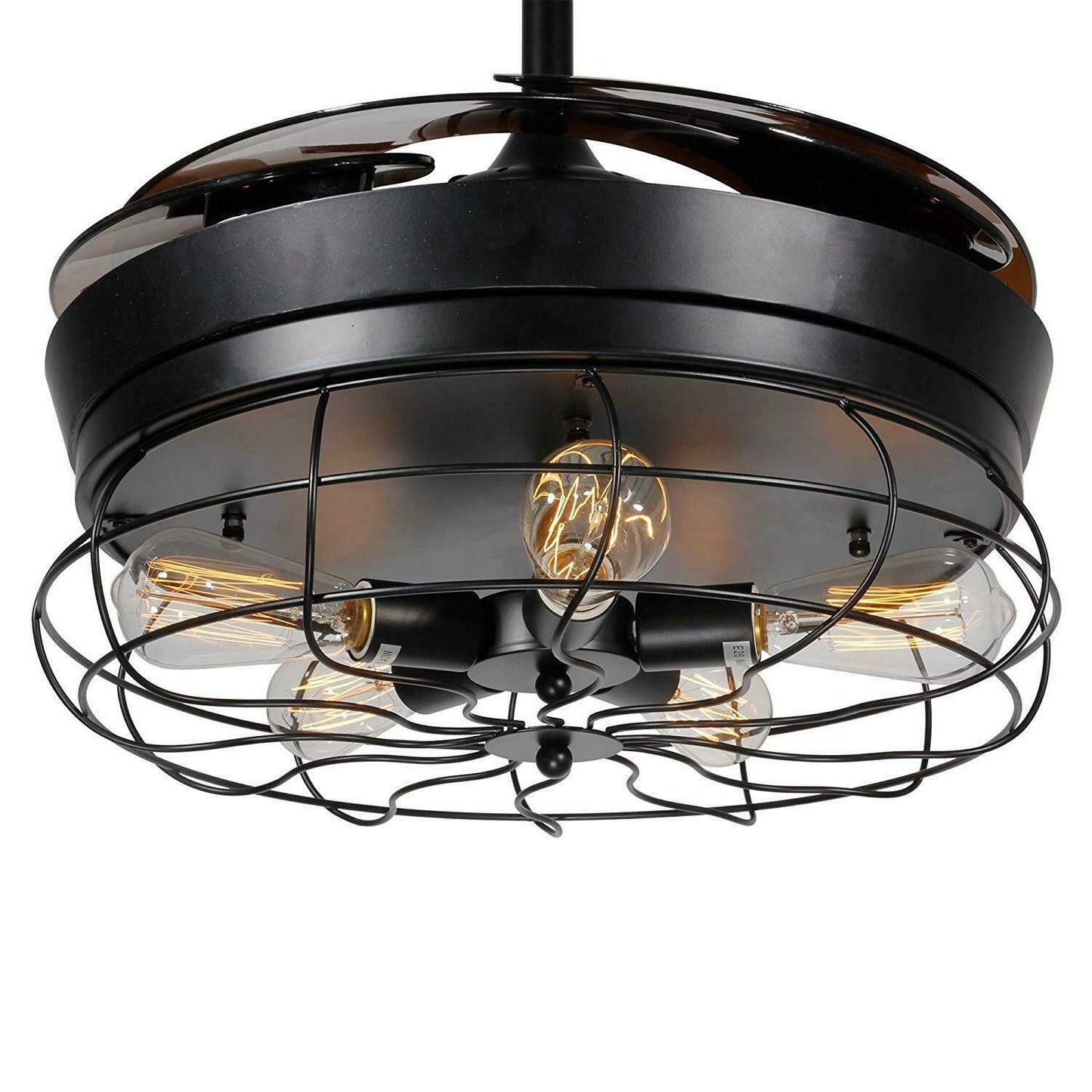 42'' Ceiling Fans light Invisible Retractable Blades Farmhouse Industrial Pendant Lamp Chandelier Remote Control for Living room, Bedroom, Dining