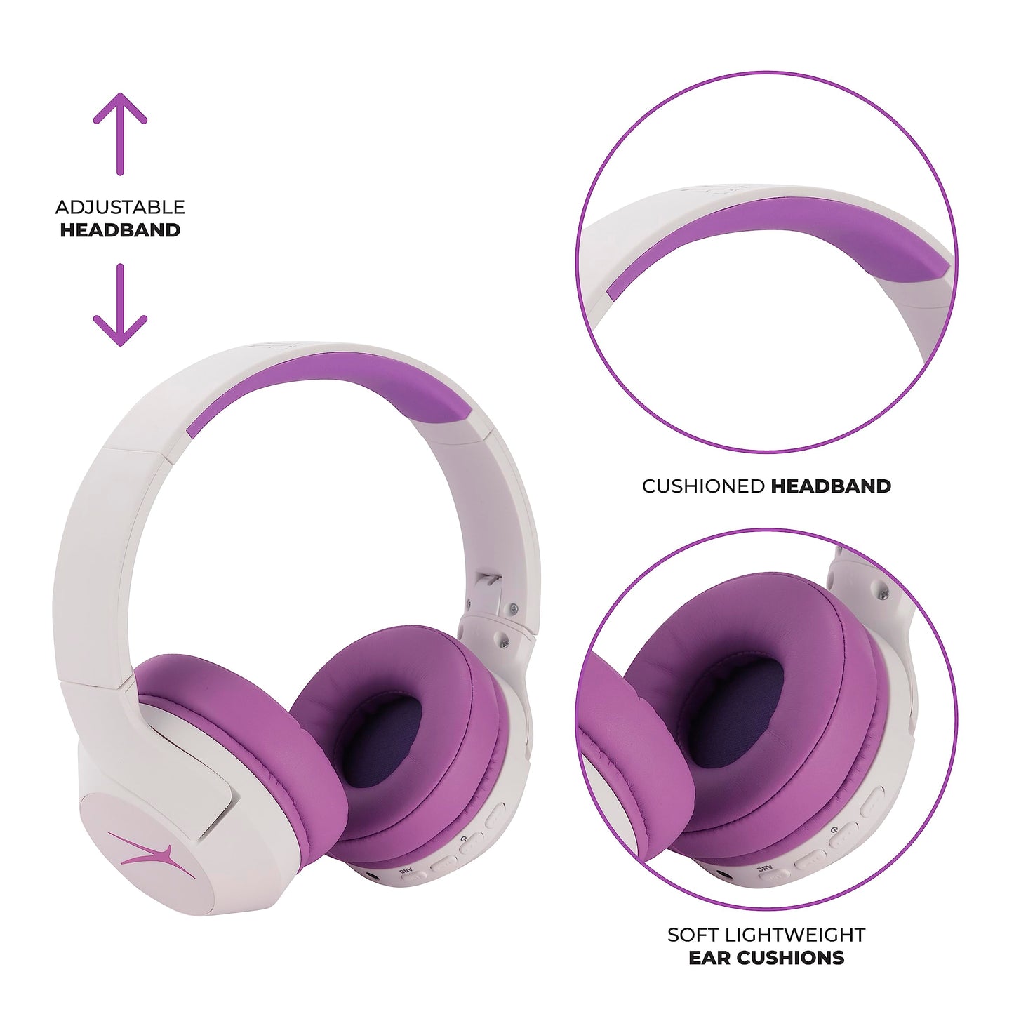 Altec Lansing Kid Safe Noise Cancelling Wireless Headphones 15H Battery, 85dB Volume Limit, Foldable Design Powerful Sound, Active Noise Cancellation