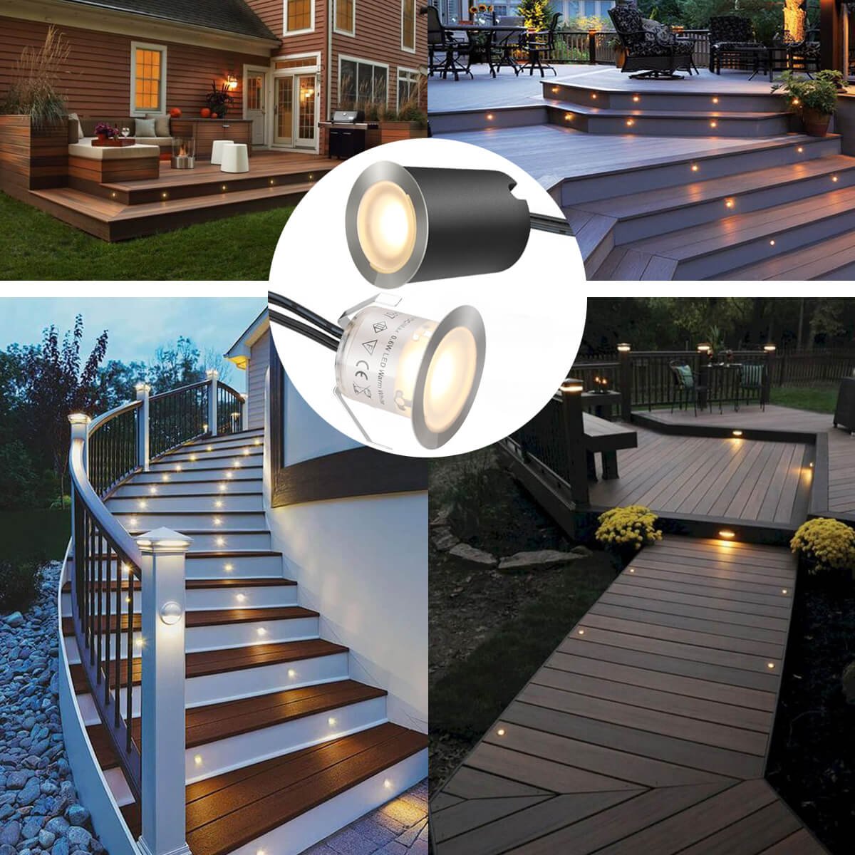 SMY Lighting 10 Pack Recessed LED Deck Light Kits with Protecting Shell, 32mm, Warm White, IP67 Waterproof, 12V Low Voltage, for Outdoor Garden
