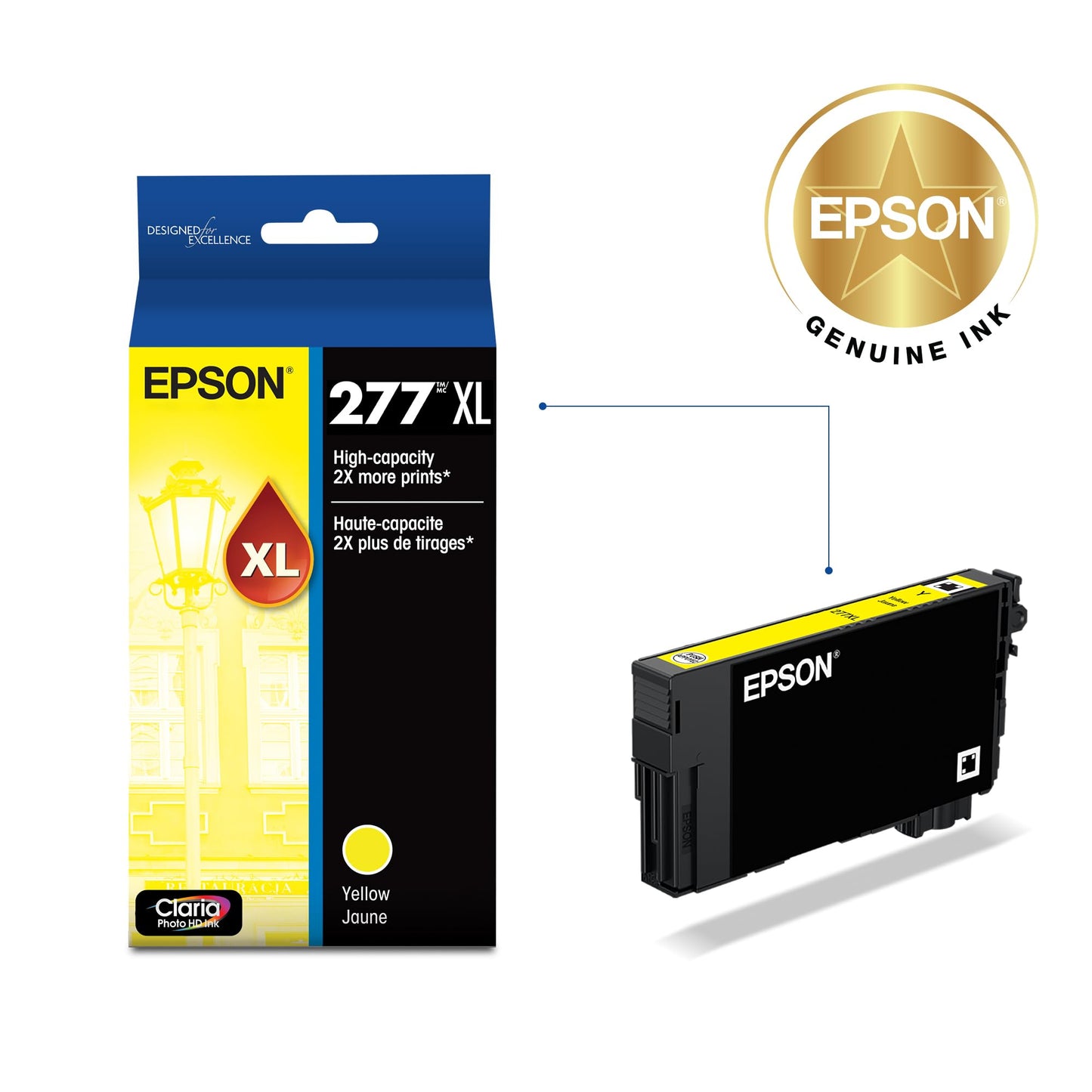 EPSON 277 Claria Photo HD Ink High Capacity Yellow Cartridge (T277XL420-S) Works with Expression XP-850 , 860, 950, 960, 970