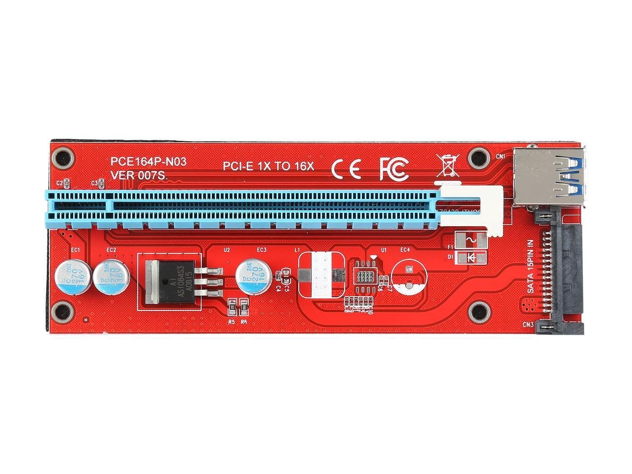 COBOC Riser 1X216X SATA USB3.0 PCI-E PCI Express 1X to 16X Riser Cable Card Adapter With SATA 15pin Power Slot, USB 3.0 Cable Dedicated for BTC