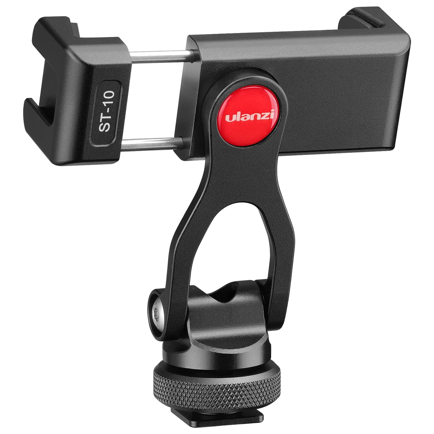 ULANZI Metal Phone Tripod Mount ST-10, Universal 360° Smartphone Adapter with 2 Cold Shoe Mount, Adjustable Cell Phone Clamp Stand Holder, Compatible
