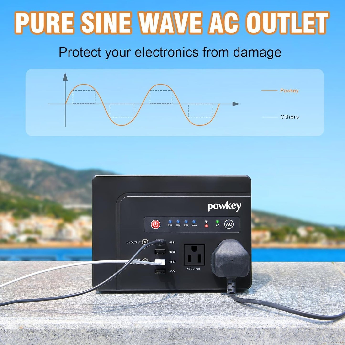 powkey 200W Portable Power Bank with AC Outlet, 146Wh Rechargeable Backup Lithium Battery, 110V Pure Sine Wave AC Outlet for Outdoor RV Trip Travel
