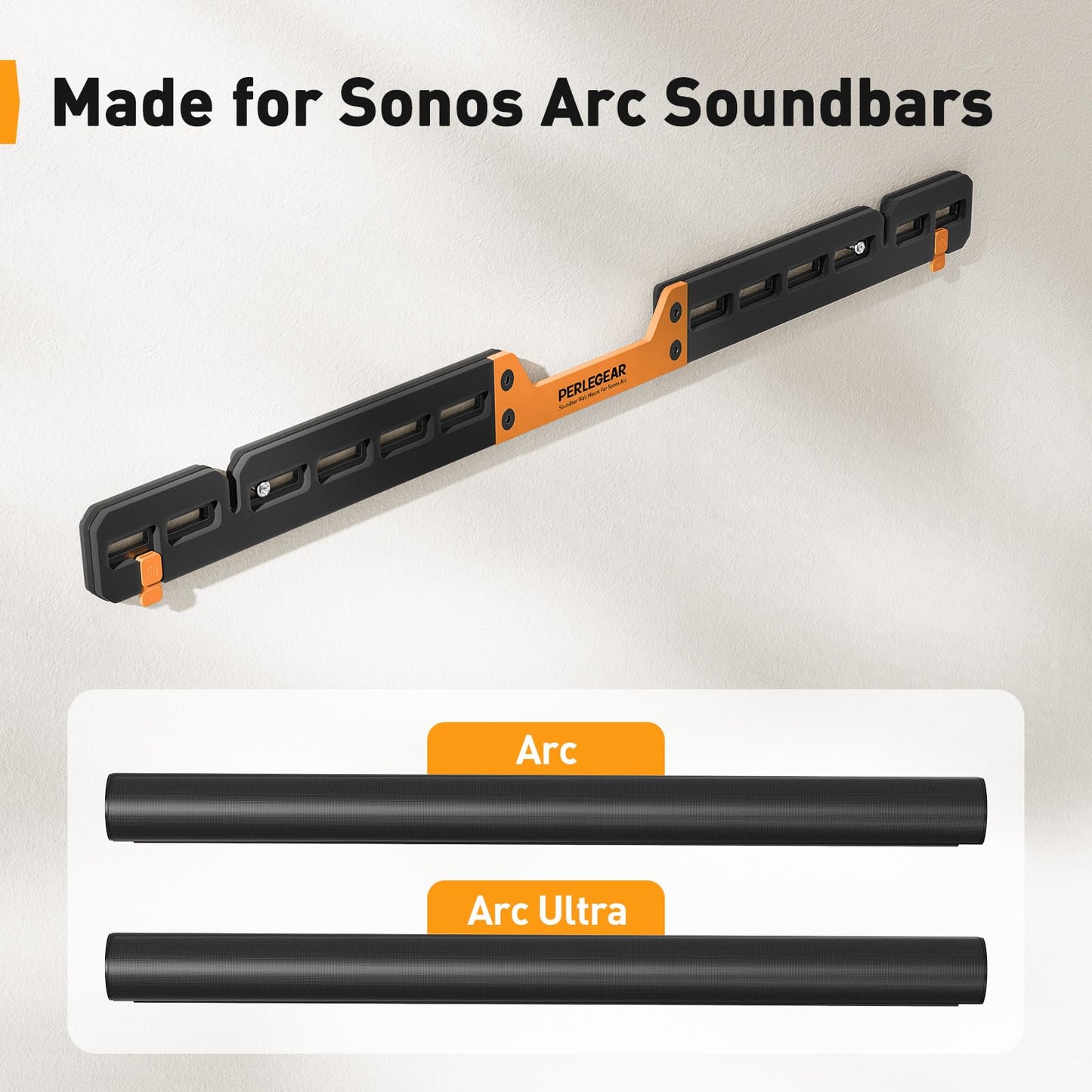Perlegear Soundbar Wall Mount Compatible with Sonos Arc and Sonos Arc Ultra, Sound Bar Mount on Wall Under TV, Hidden Design, Optional Smart EQ