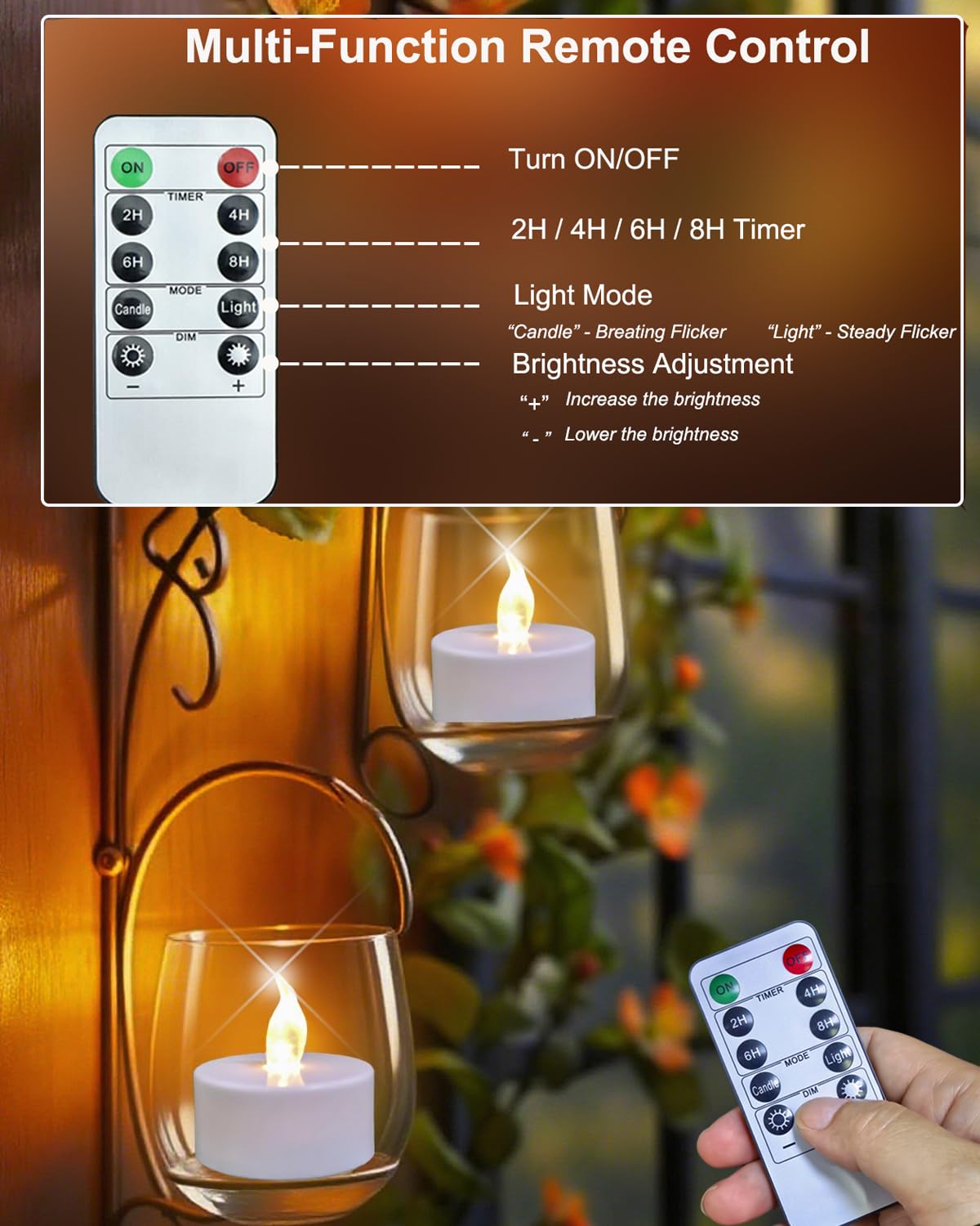 Jialine Remote flameless led Tea Light Candles with Timer,Realistic Flickering tealight Candles with Remote,Safe Decorative Lighting