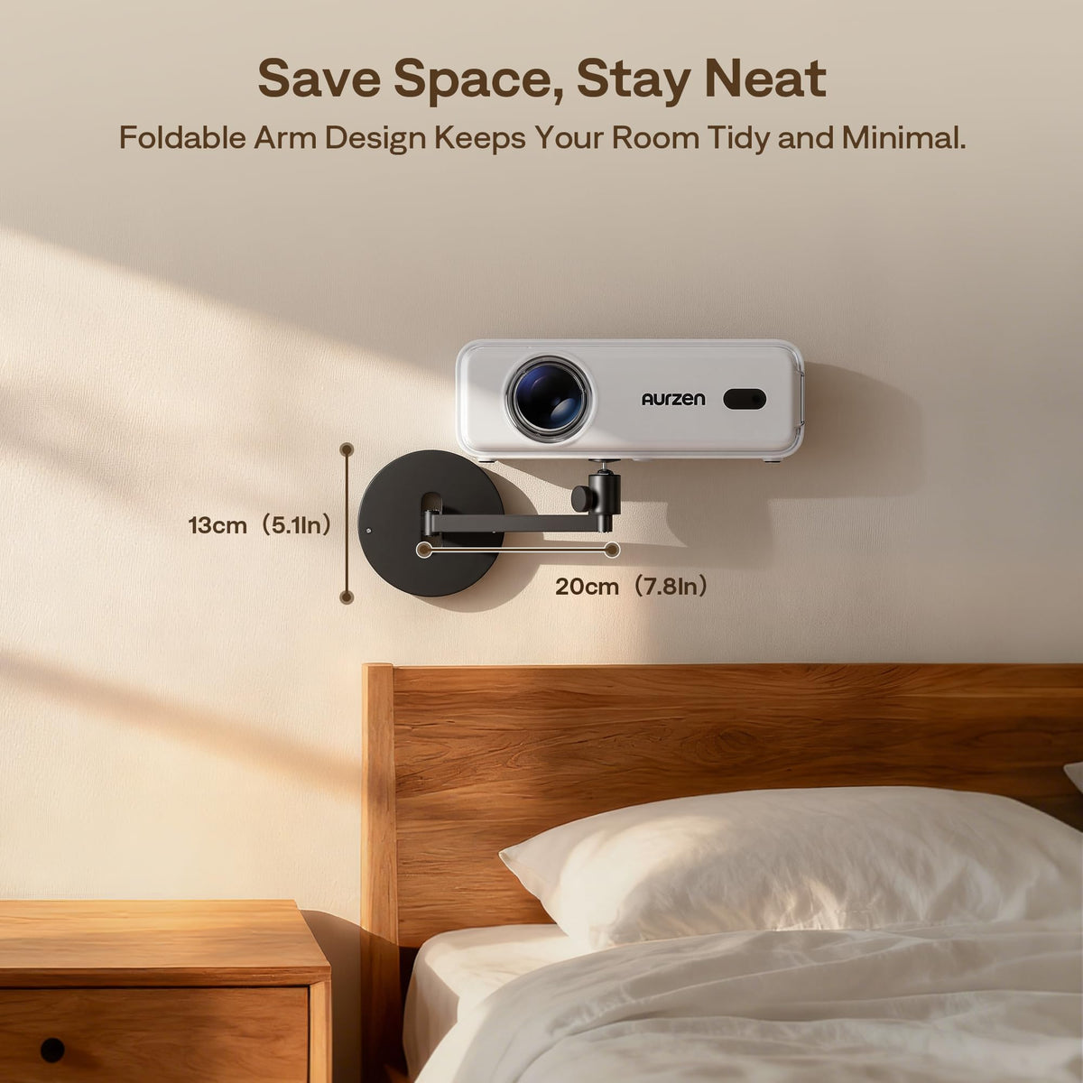 Aurzen Projector Wall Mount Shelf, 360° Rotation, 90° Tilt, Supports 4.4 lb