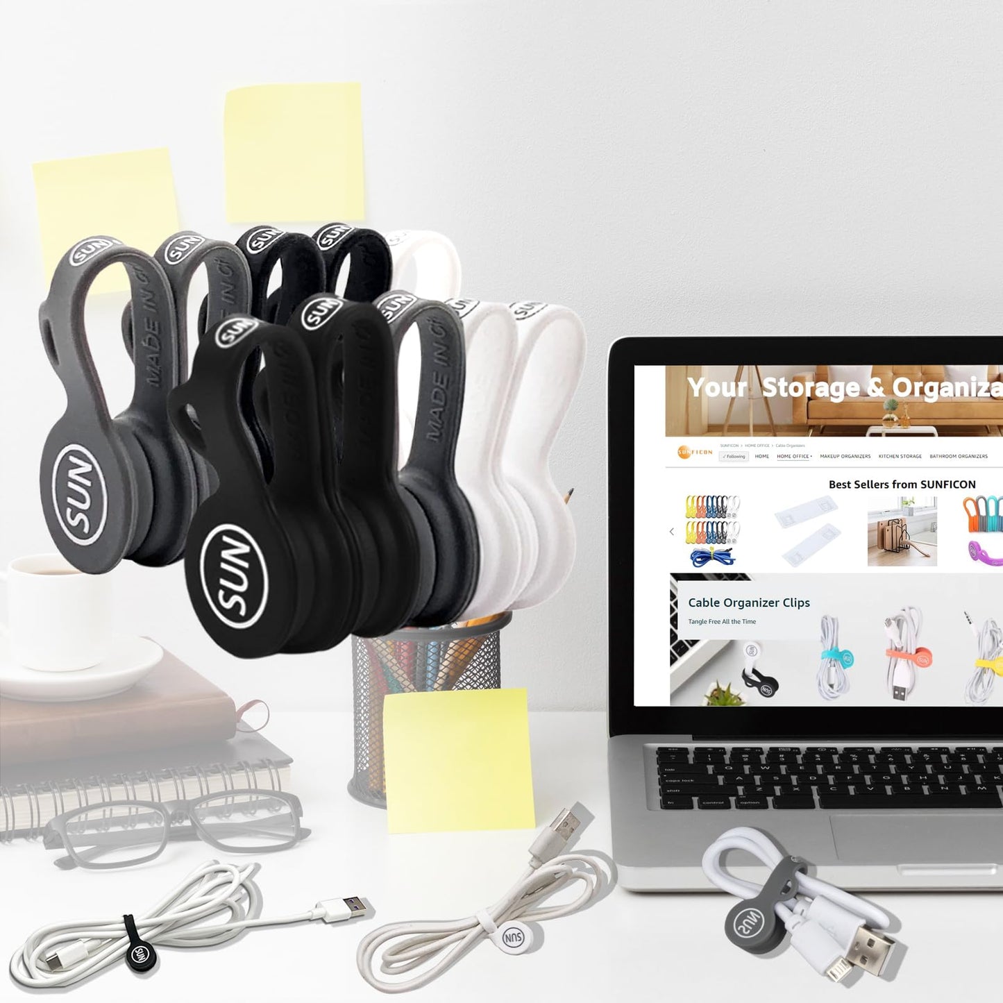 SUNFICON 10 Pack Earbuds Cords Organizers Magnetic Cable Clips Organizers Bookmark Clips Whiteboard Noticeboard Fridge Magnets USB Cable Manager
