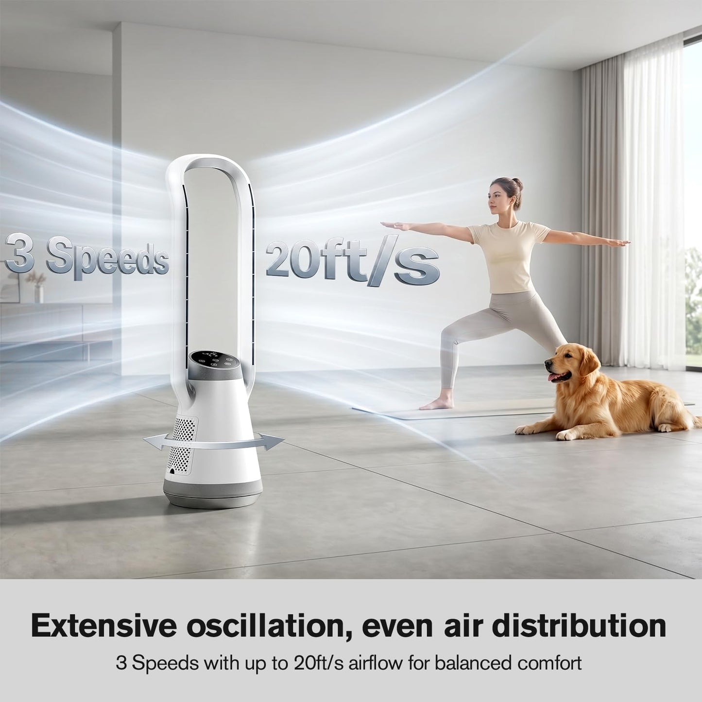 34.2" Bladeless Tower Fan for Bedroom, 70° Oscillating, Quiet DC Motor