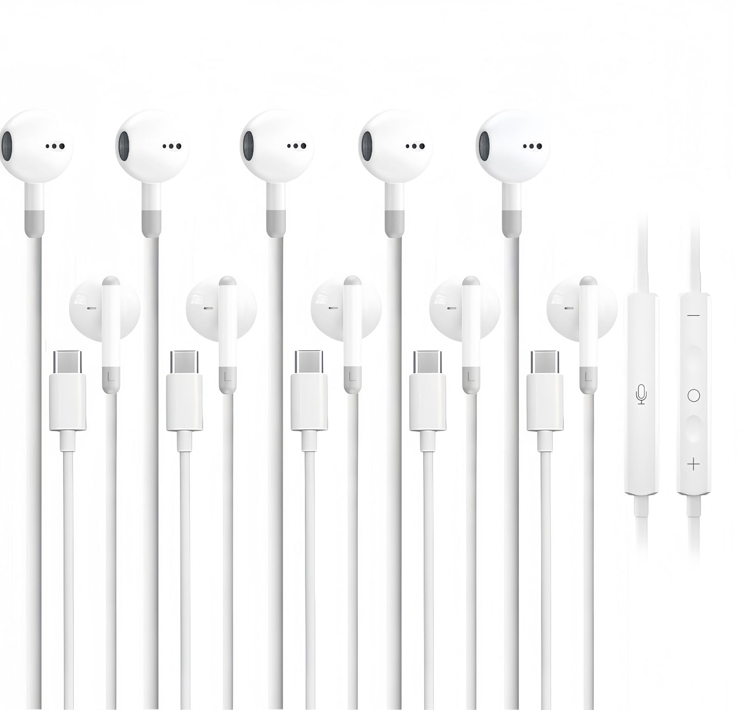 5 Pack Upgraded USB C Headphones for iPhone 17/16/15 Pro Max iPad Plus TypeC Earphones with Microphone Volume Control USBC Wired Earbuds USB Type C