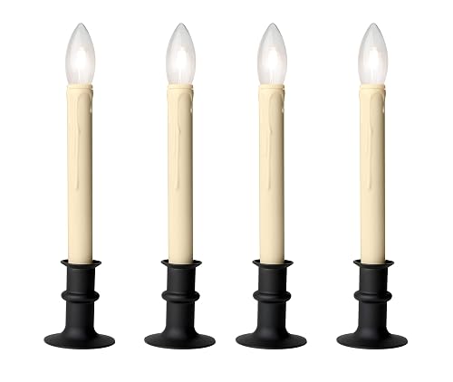 Celestial Lights Set of Four Adjustable Height Battery Operated LED Window Candles with Daily Timer Ivory Candle Stick. (Black Oynx)