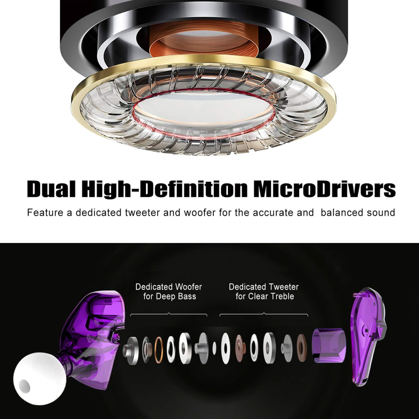BASN Bsinger+PRO in Ear Monitor for Musicians with MMCX Replaceable Cables; Noise-Isolating and Universal-Fit (Purple)