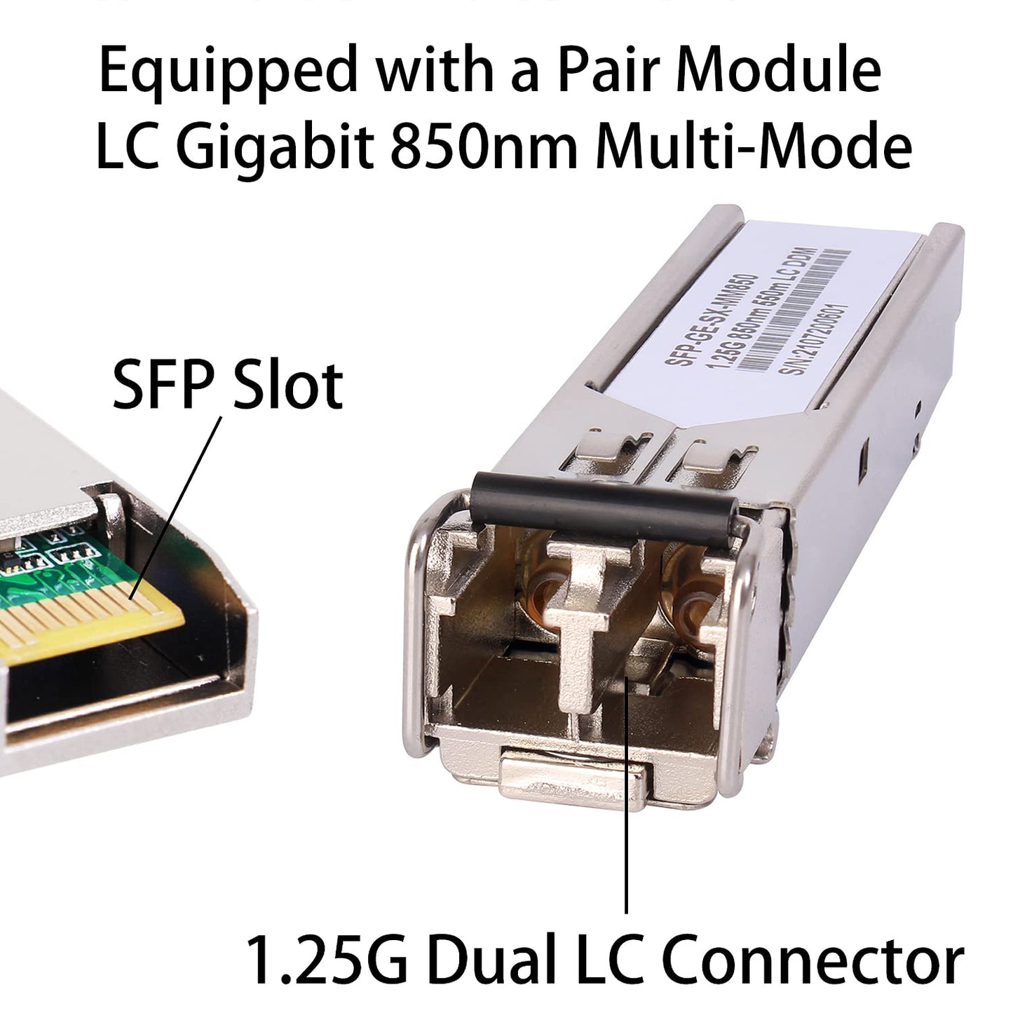 A Pair of Fiber Transceiver, 1.25G/s Bidi Gigabit Multi-Mode SFP Ethernet Media Converter with 2PCS LC Dual Module Included, 10/100/1000Base-Tx