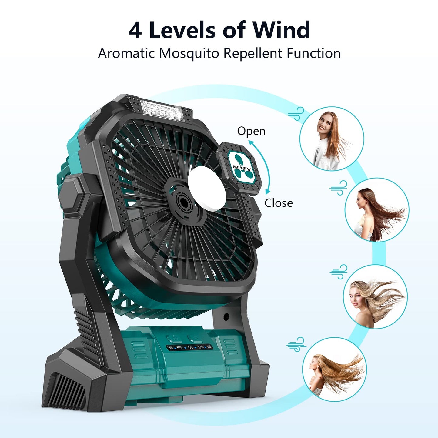 Portable Fan Rechargeable, 20000mAh Cordless Battery Powered Fan with LED Lantern Battery Operated for Travel Bedroom Home Camping Tent Office Beach