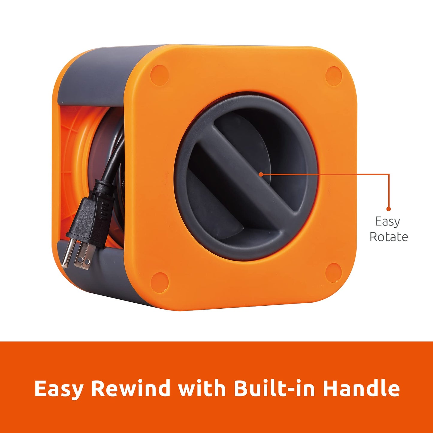 Link2Home Cord Reel 25 ft. Extension Cord 4 Power Outlets, 2 USB Ports, 2.4A Fast Charge - 16 AWG SJT Cable.