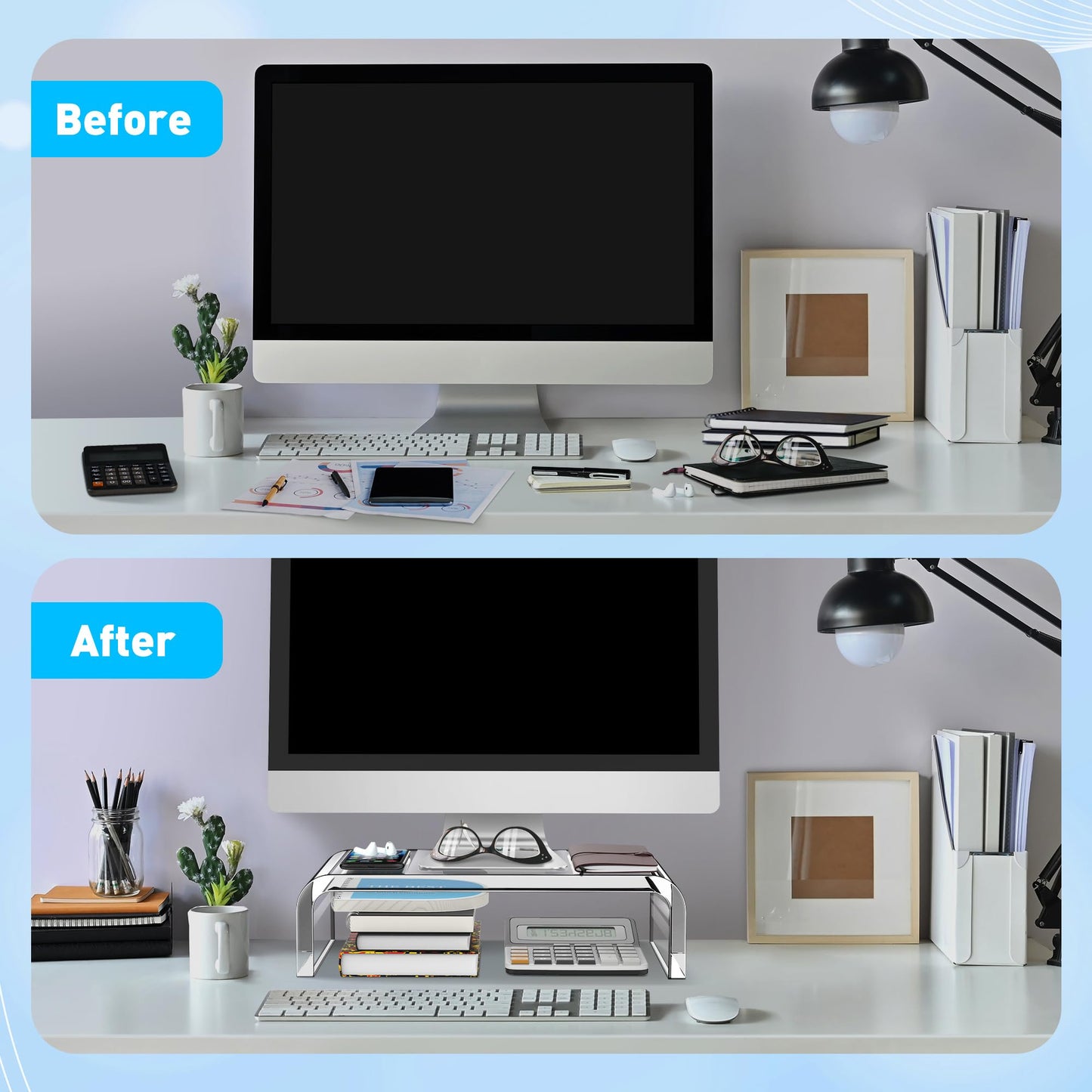 AboveTEK Acrylic Monitor Stand - Clear Monitor Riser & Computer Desk Stand, Premium Acrylic Laptop Stand for Home Office, PC TV Stand with Keyboard