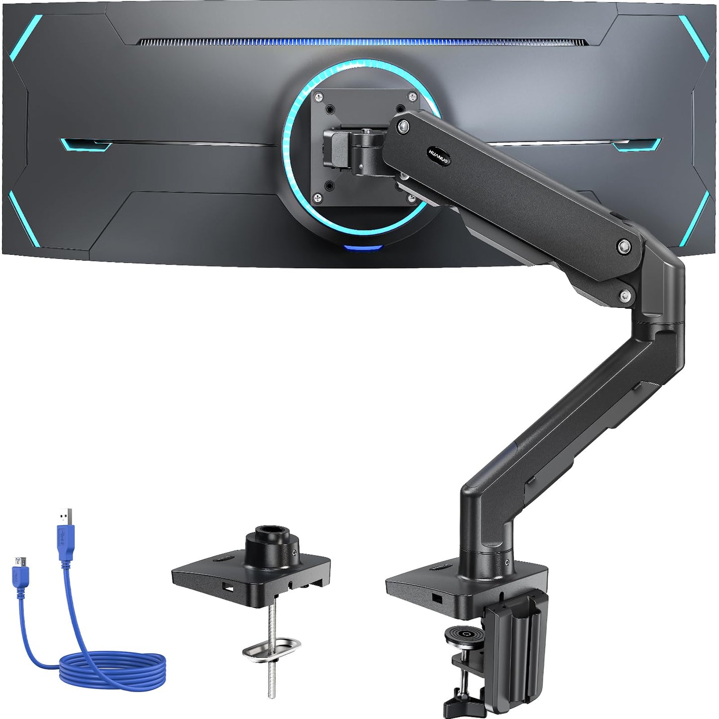 HUANUO Heavy Duty Monitor Arm for 13 to 49 inch Screens up to 35 lbs, Aluminum Ultrawide Screen Arm for Samsung Odyssey G9 and More, Fully Adjustable