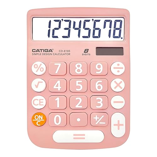 CATIGA Desktop Calculator 8 Digit with Solar Power and LCD Display, Big Buttons, for Home, Office, School, Class and Business, 4 Function Small Basic