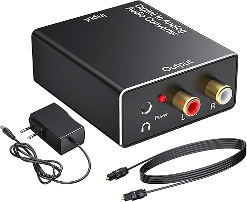 DA Converter Aluminum, 192KHz DAC Digital SPDIF Toslink to Analog Stereo Audio Converter with Optical Cable, R/L 3.5mm Jack, for PS3 PS4 Xbox HDTV